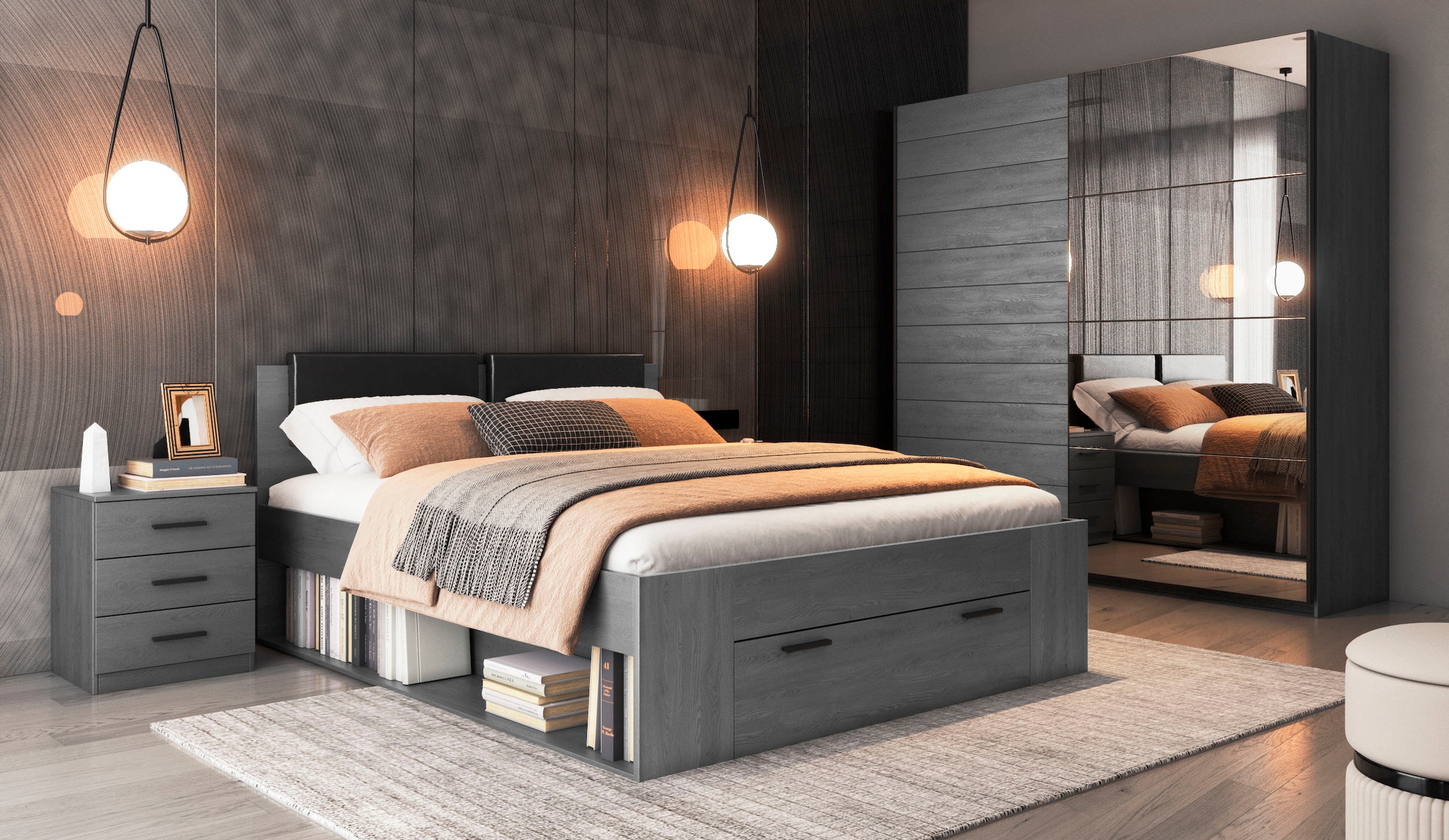 Home affaire Schwebetürenschrank »Galaxy Kleiderschrank, Wäscheschrank 200, 220 oder 270cm breit«, INKLUSIVE kompletter Innenausstattung, Metallgriffe