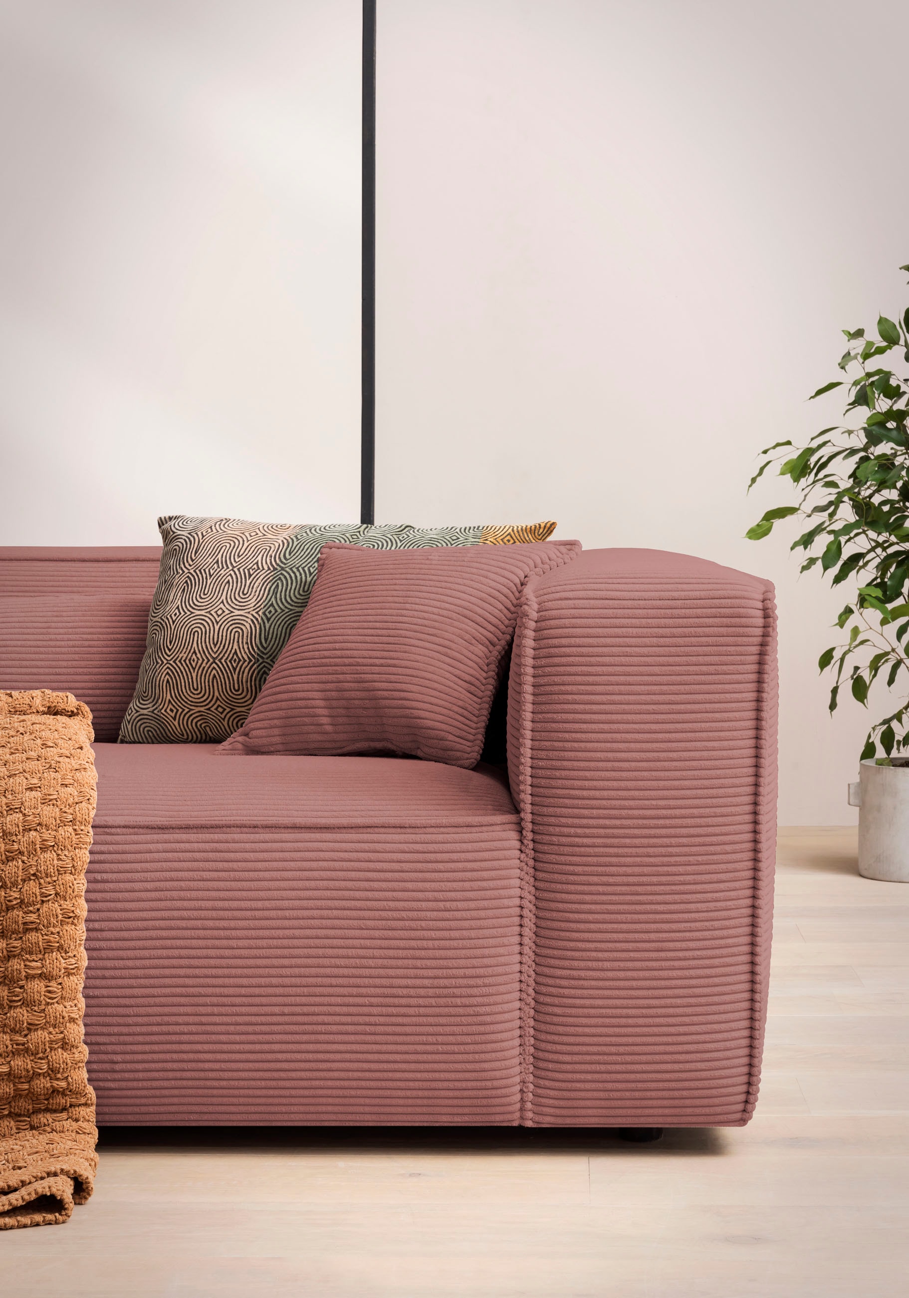 LeGer Home by Lena Gercke Polsterecke »PIARA XXL, L-Form mit Schlaffunktion, Big-Sofa in Cord o. Leinenoptik«, Hocker stellbar zum Schlafsofa (Krokodilverbinder), tiefe Sitzfläche