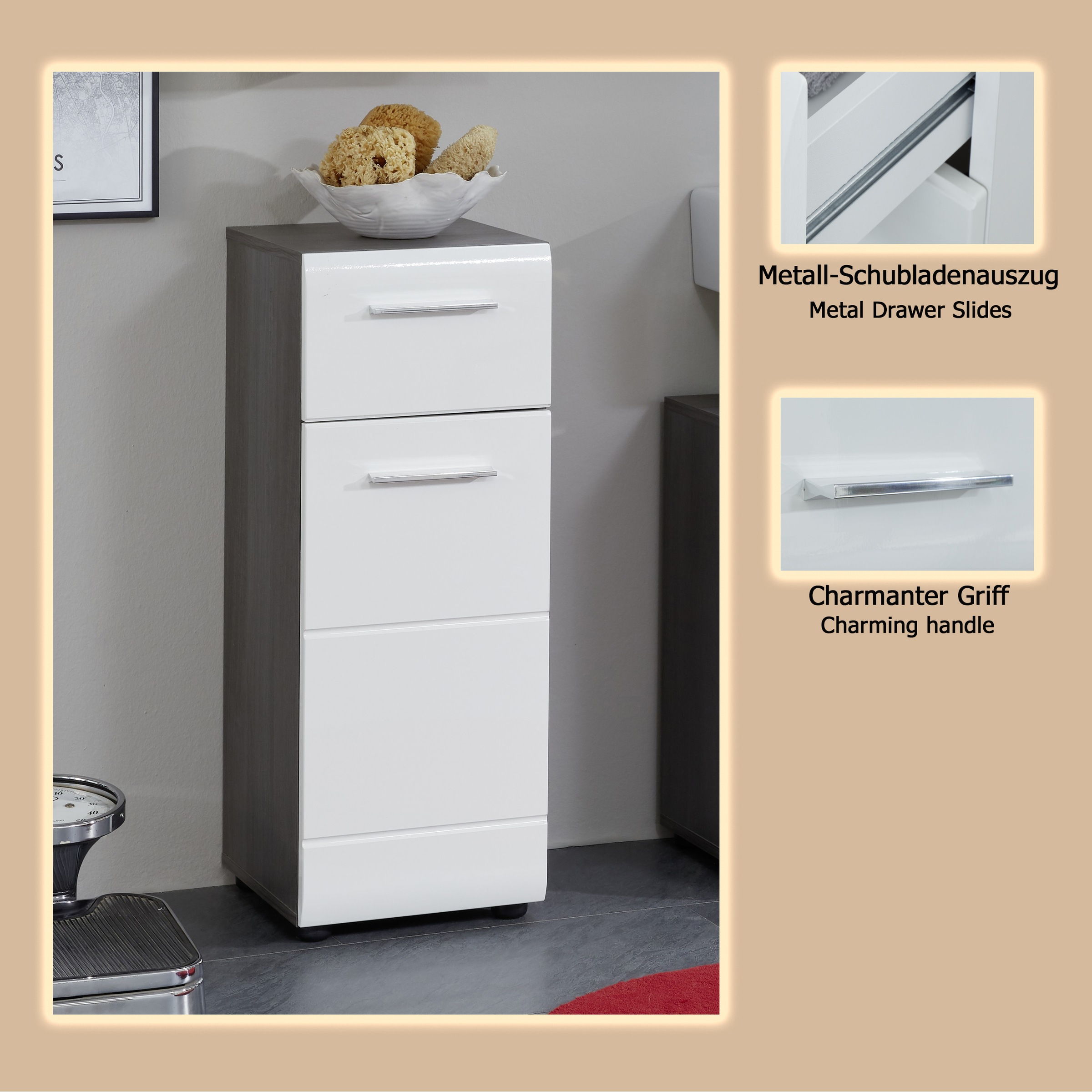 welltime Unterschrank »Sovana«, Badkommode mit Hochglanzfront und 1 Schublade - (B/T/H) 30/31/80 cm