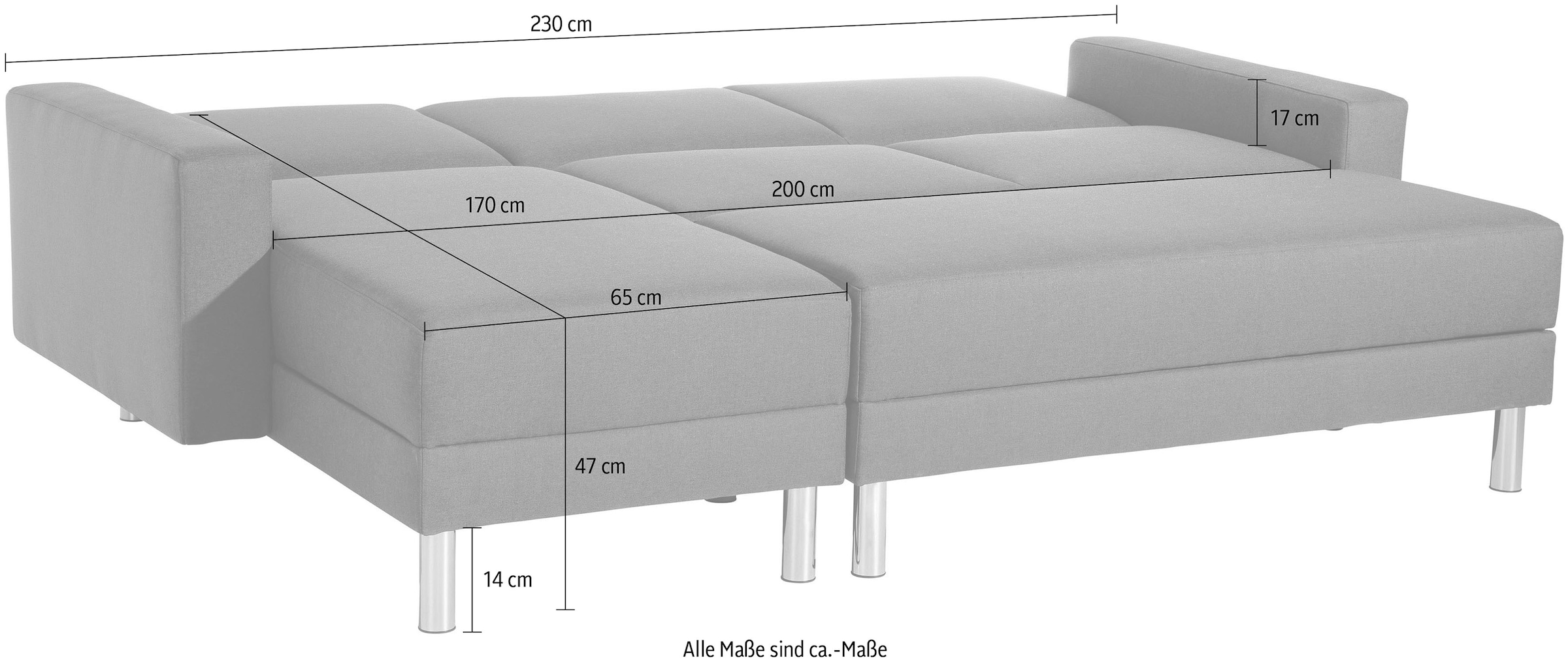 Max Winzer® Schlafsofa »Just Fresh modernes kubisches Sofa, Rückenverstellung für Sitzkomfort«, Recamiere links oder rechts montierbar, elegante Metallfüße