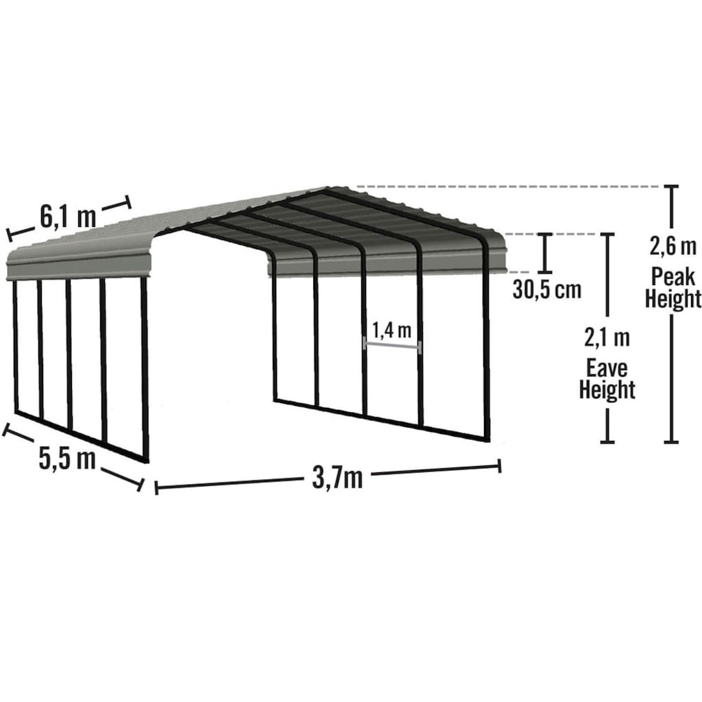 ShelterLogic Einzelcarport »Neapel«, Stahl, 360 cm, schwarz-weiß