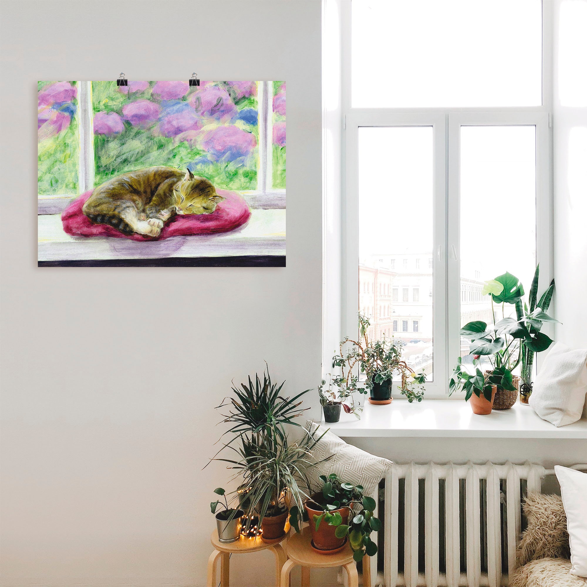 Artland Wandbild »Katze auf Gartenfensterbank«, Haustiere, (1 St.), als Poster, Wandaufkleber in verschied. Größen