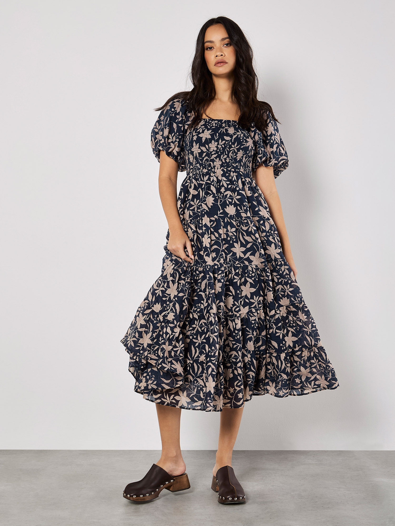 Apricot Druckkleid »Midikleid« mit Puffärmeln