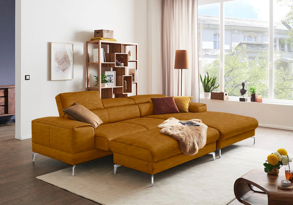 W.Schillig Polsterhocker »piedroo« Füße in Chrom glänzend in gelb, Größe B/H/T: 141 cm x 42 cm x 70 cm