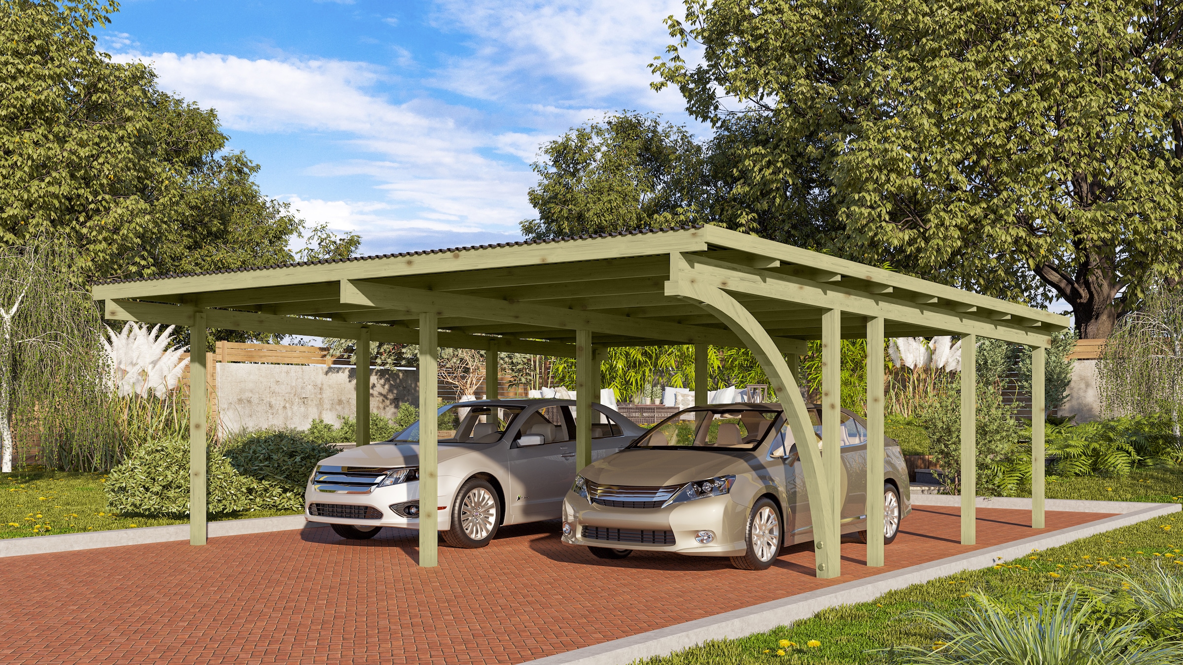 Karibu Doppelcarport »»ECO 2« Variante B , kesseldruckimprägniert« Massivholz 509 cm KDI aus Masivholz