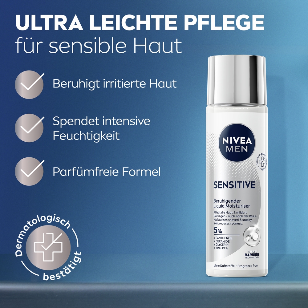 Nivea Men Feuchtigkeitsgel »NIVEA MEN Sensitive Beruhigender Liquid Moisturizer« mit Smart Barrier Technology, ultraleichte Textur, parfümfrei