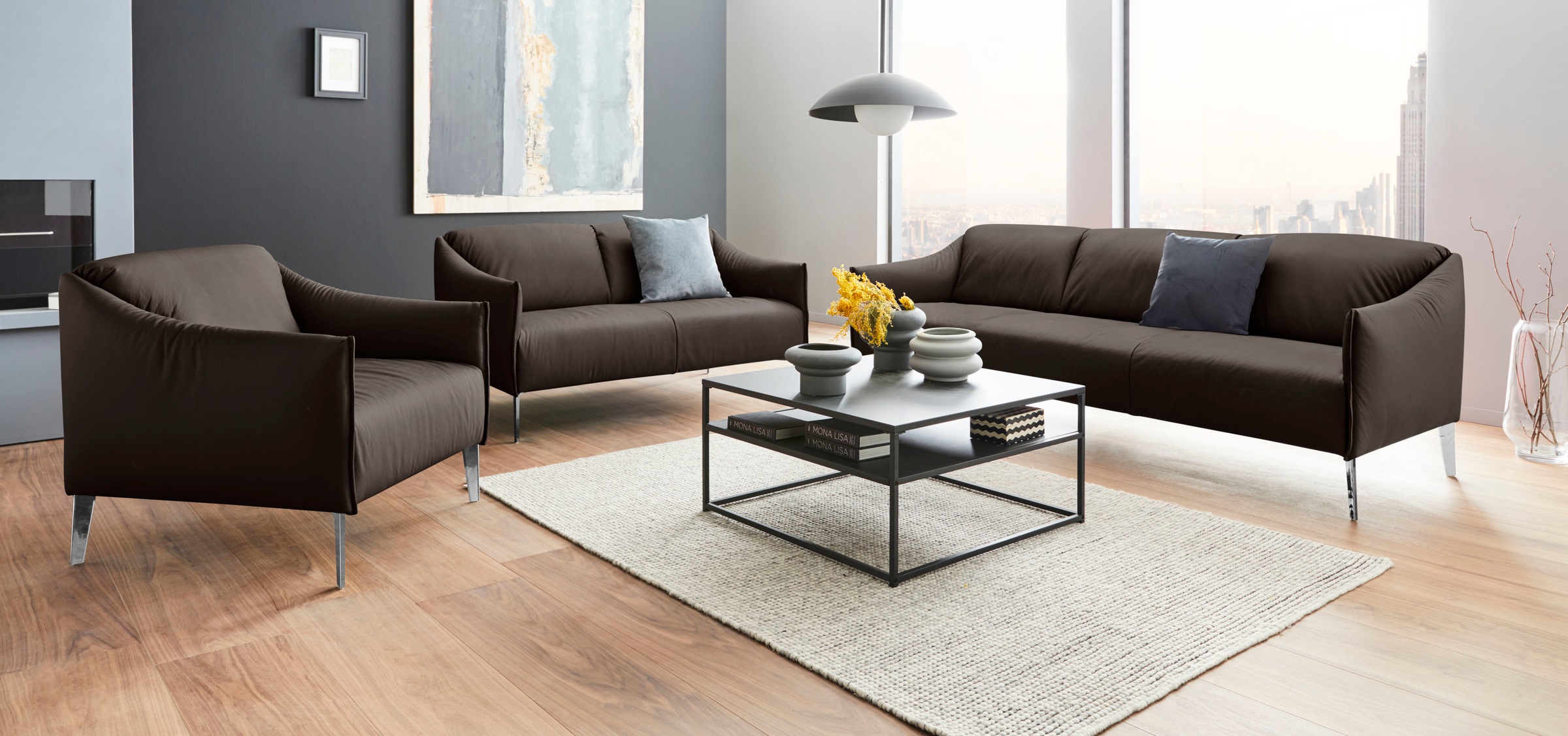 W.SCHILLIG 3-Sitzer »sally« mit Metall-Winkelfüßen in Chrom glänzend, Breite 224 cm