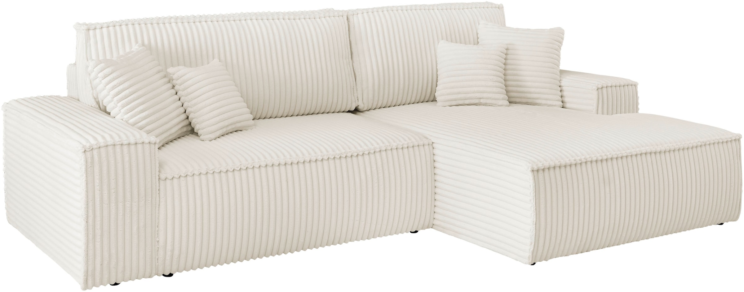 andas Ecksofa »Finnley Schlafsofa 267 cm in Bouclé, Struktur fein u. Cord, L-Form,«, Schlaffunktion m. Bettkasten (136/210 cm), Bouclé, Struktur und Cord