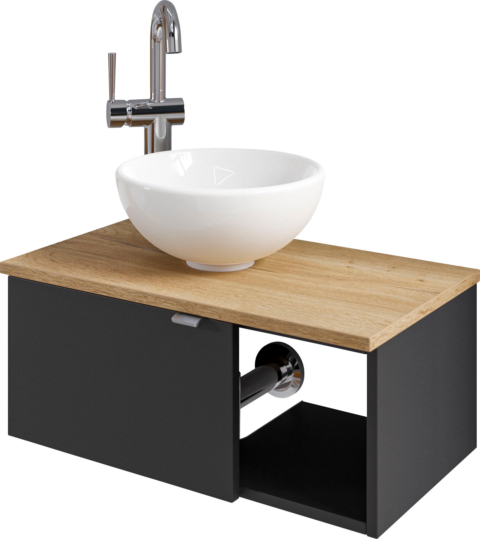 Saphir Waschtisch »Serie 6915 Waschschale mit Unterschrank für Gästebad, Gäste WC«, 61 cm breit, 1 Tür, offenes Fach, kleine Bäder, ohne Armatur