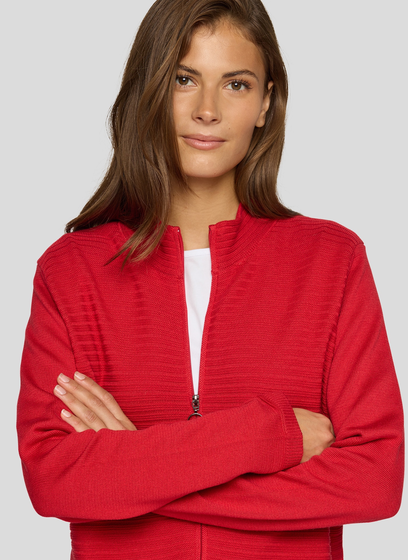 Rabe Strickjacke mit Reißverschluss und Stehkragen