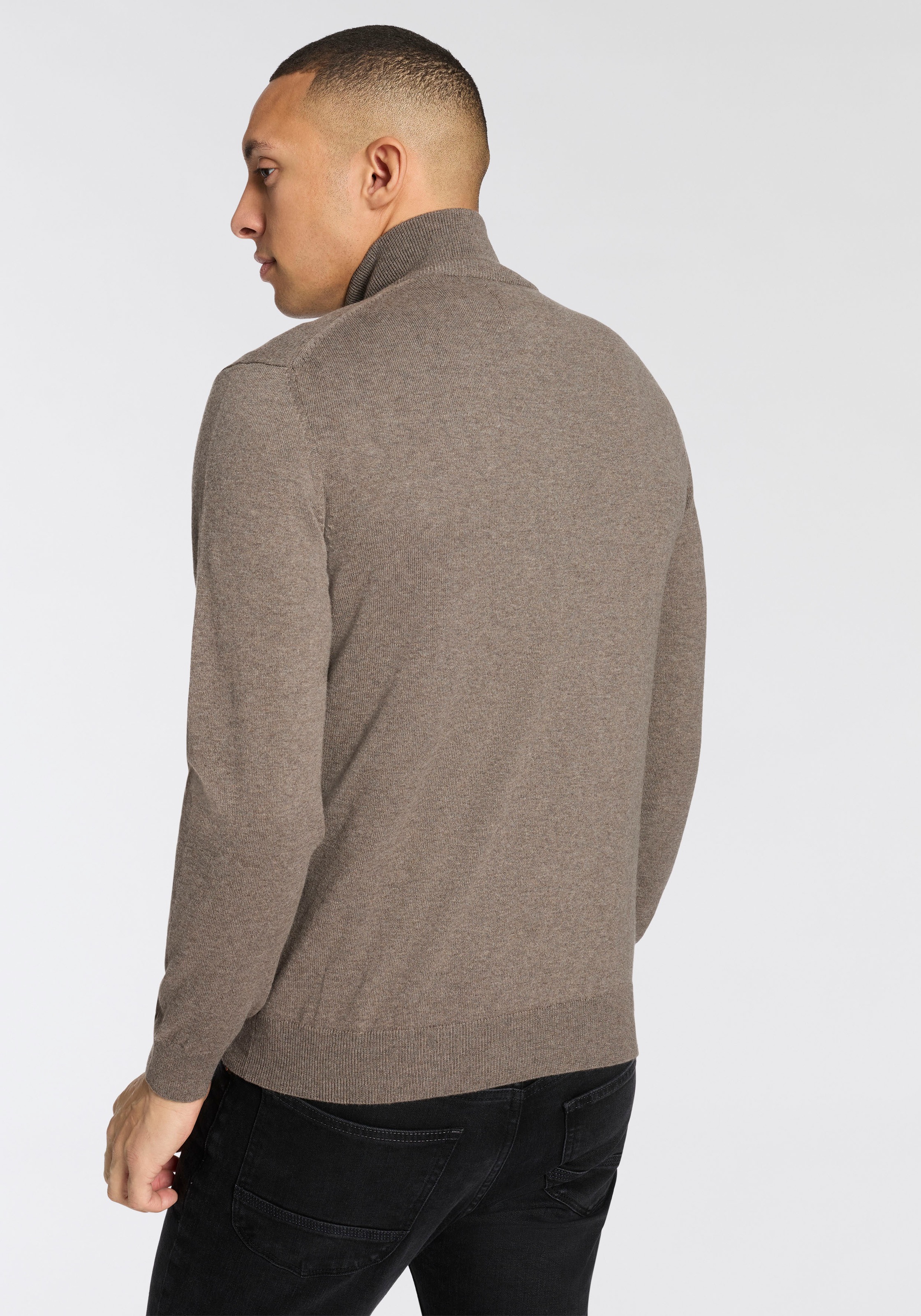 Gant Stehkragenpullover »COTTON/WOLL HALF ZIP« mit Rippstrick-Details, normale Passform
