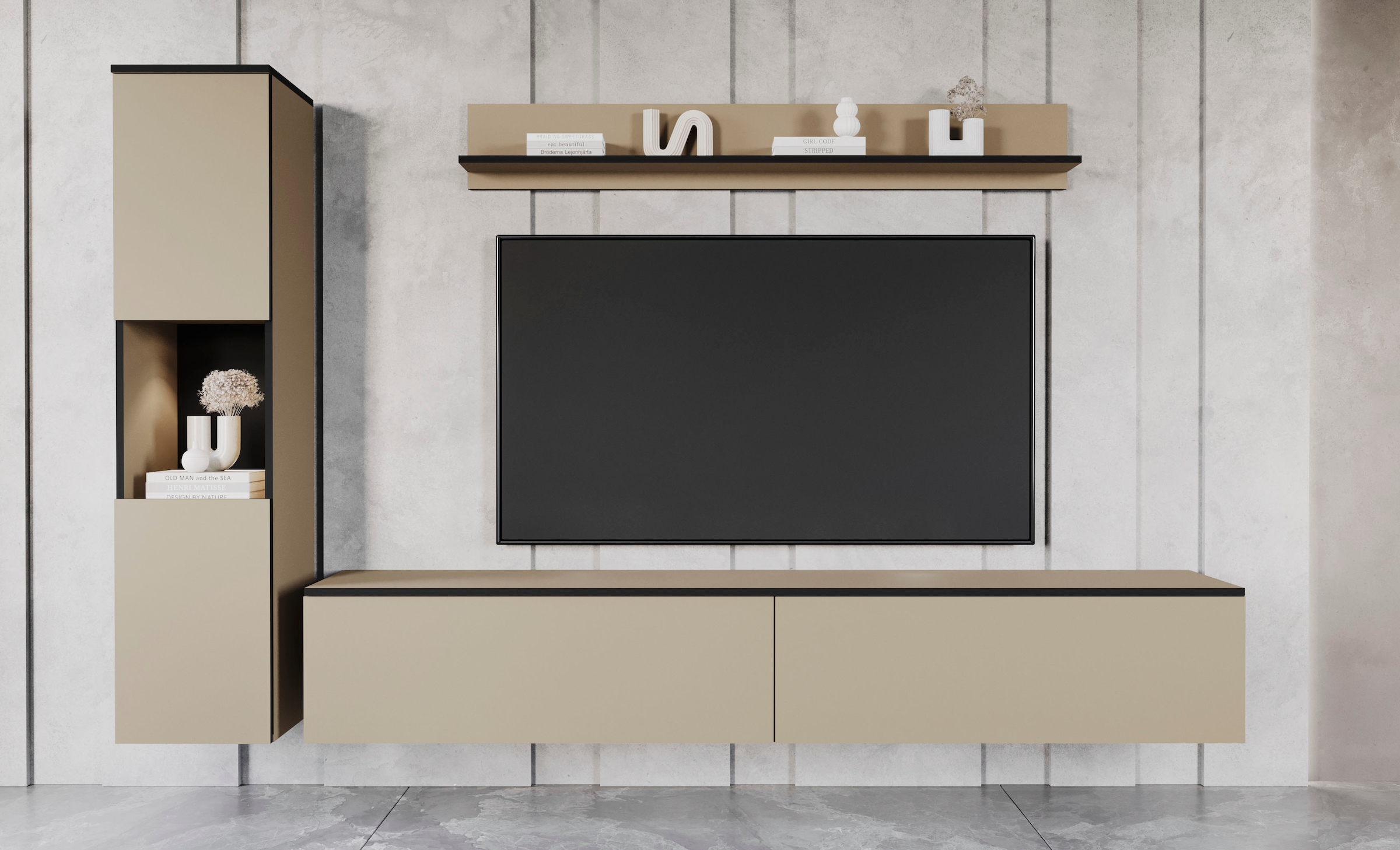 INOSIGN Wohnwand »PARIS«, (Komplett-Set, 3 St.), TV-Wand 220cm breite, grifflose Design, stehend und hängend montierbar