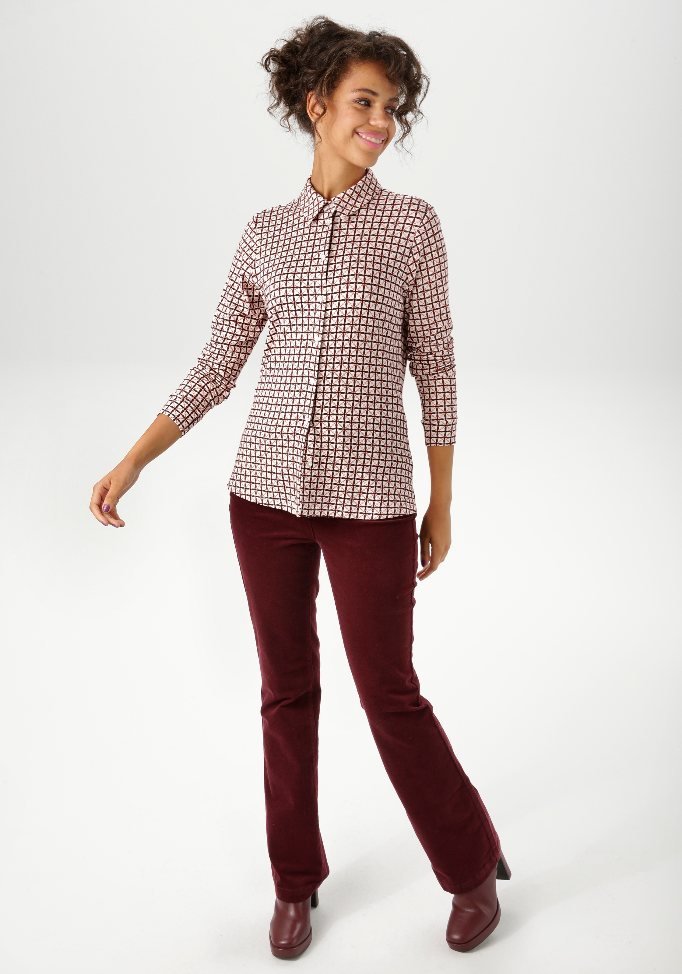 Aniston CASUAL Hemdbluse, mit farbharmonischem Retro-Muster - NEUE KOLLEKTION