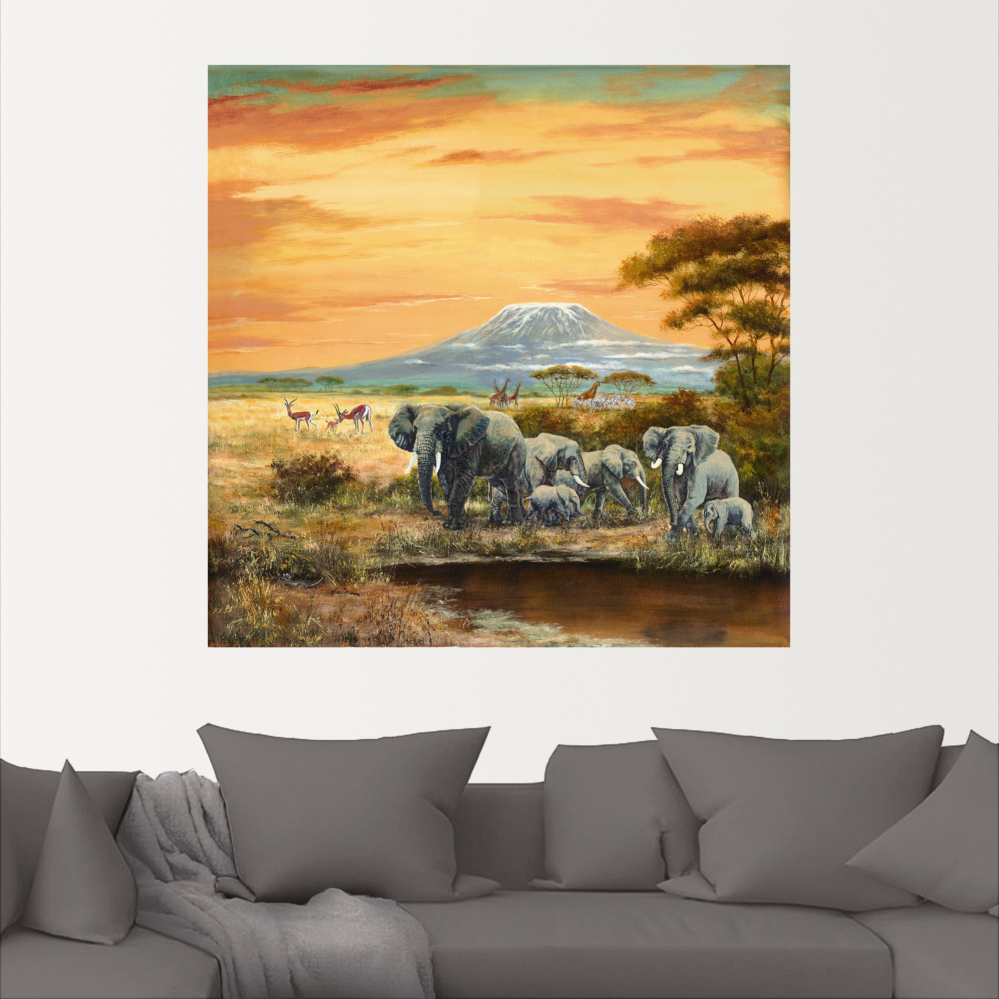 Artland Wandbild »Afrikalandschaft mit Elefanten«, Wildtiere, (1 St.), als  Alubild, Leinwandbild, Wandaufkleber oder Poster in versch. Größen kaufen  bei OTTO