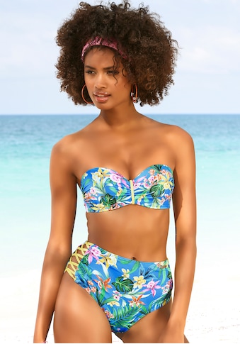 Bügel-Bandeau-Bikini-Top »Hanni«, mit tropischem Print und gelben Details