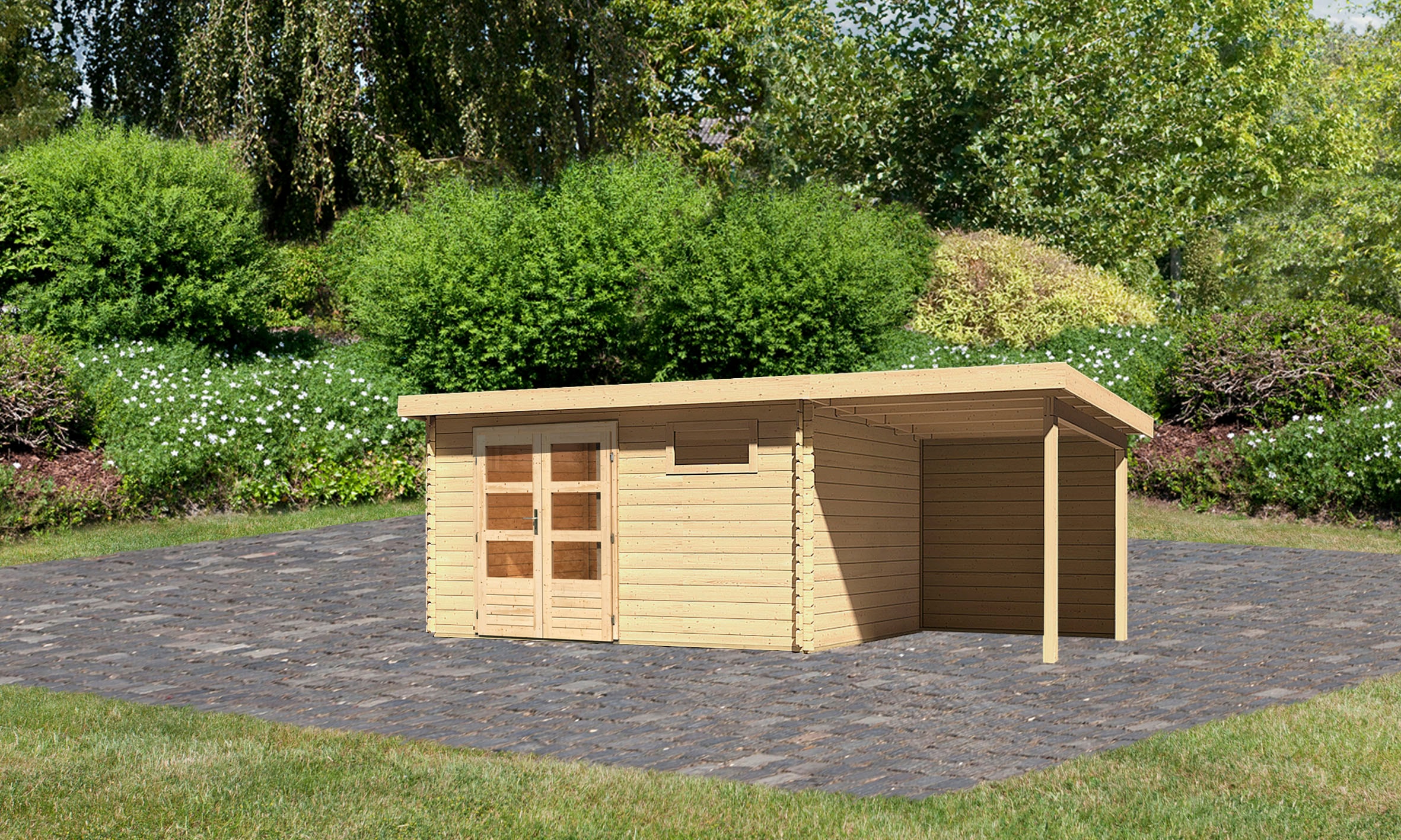 Karibu Gartenhaus »Schloßsee 8«, (Set), mit Anbaudach