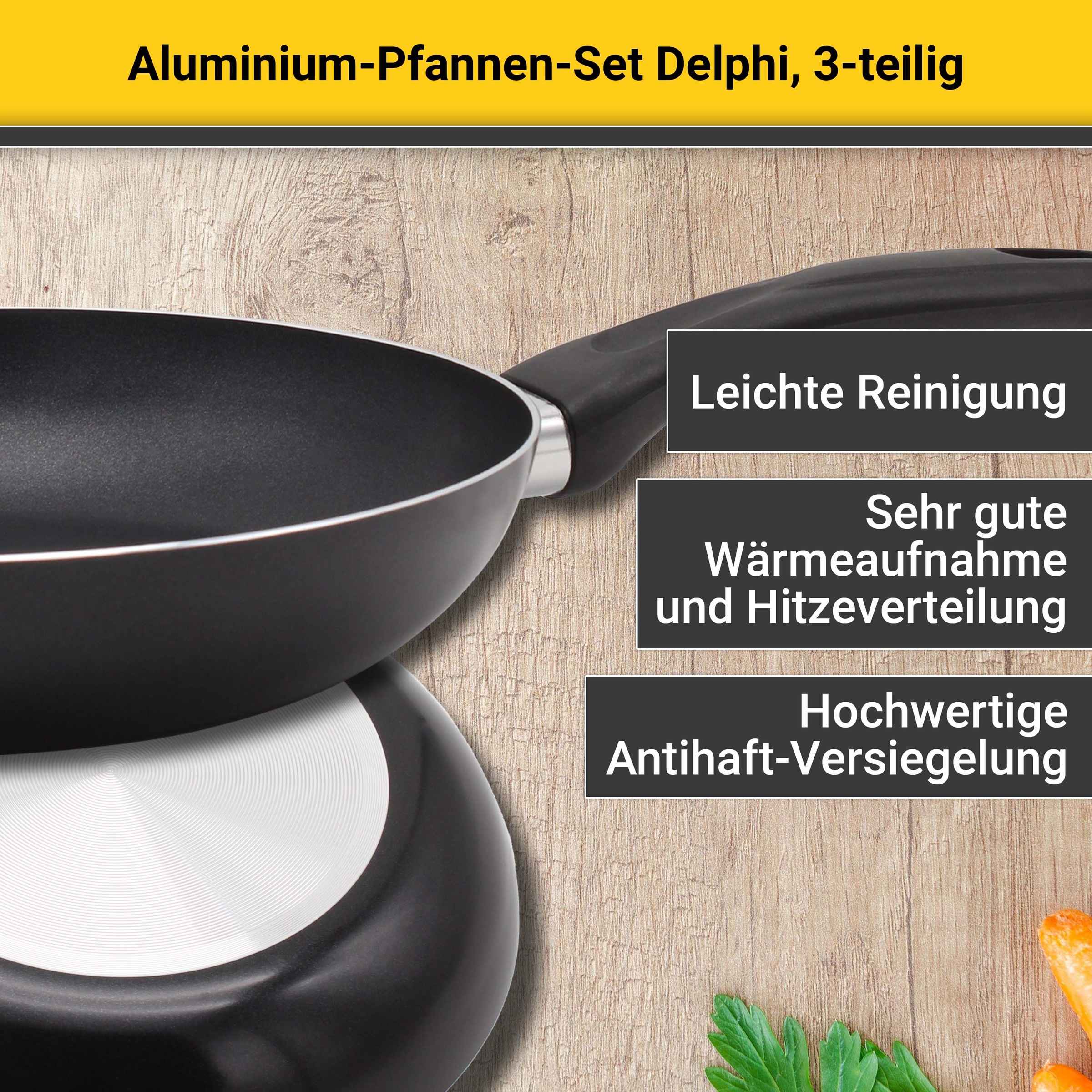 Krüger Pfannen-Set »Aluminium Pfannen-Set DELPHI 3 tlg. (20 + 28 cm und Pfannenwender)«, Aluminium, (Set, 3 tlg., 1x Bratpfanne Ø 20 cm (H. 4,3 cm), 1x Bratpfanne Ø 28 cm (H. 4,9 cm)