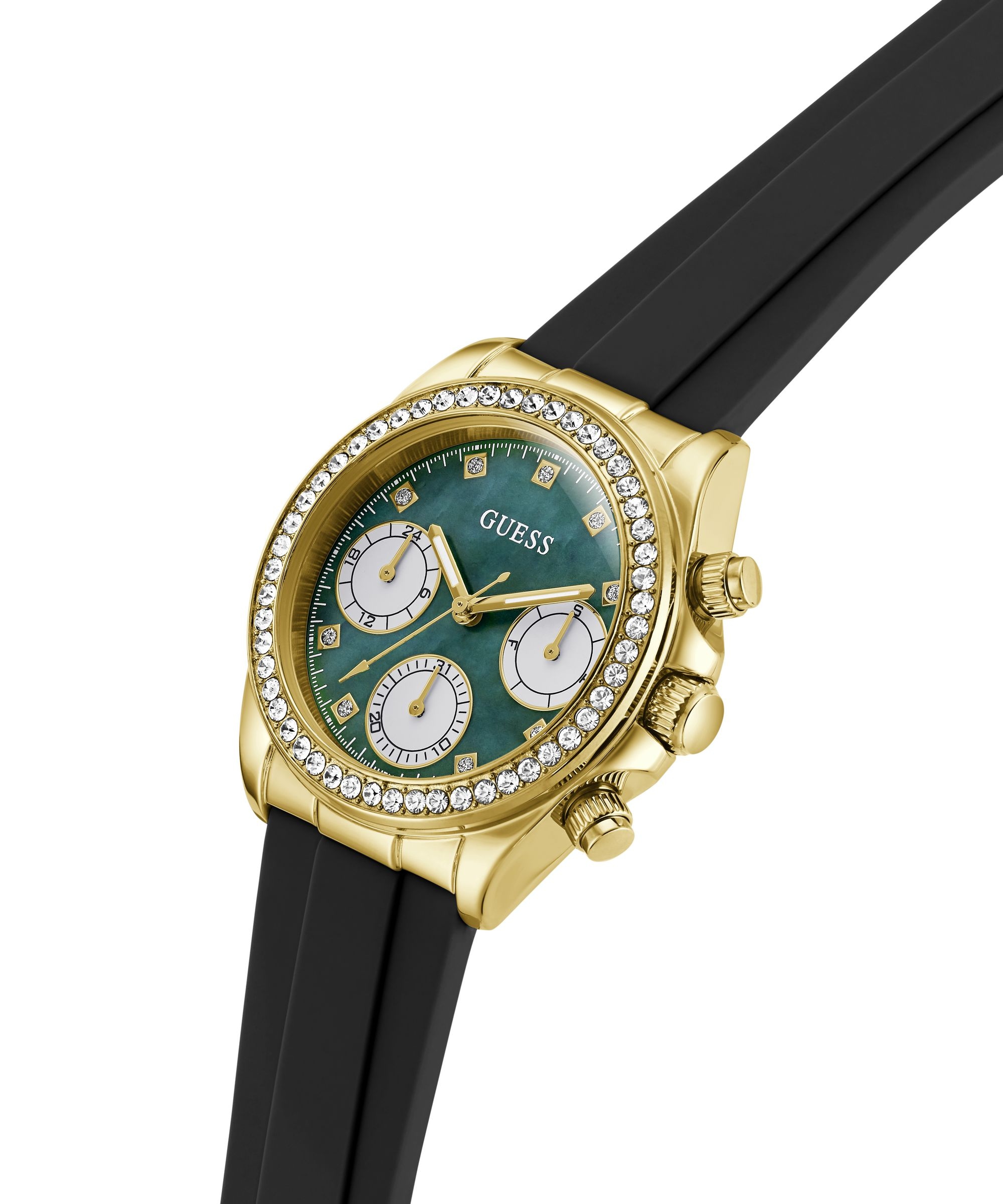 Guess Multifunktionsuhr »VICTORIA« Quarzuhr, Armbanduhr, Damenuhr, Silikonarmband, analog, Wochentag, Tag