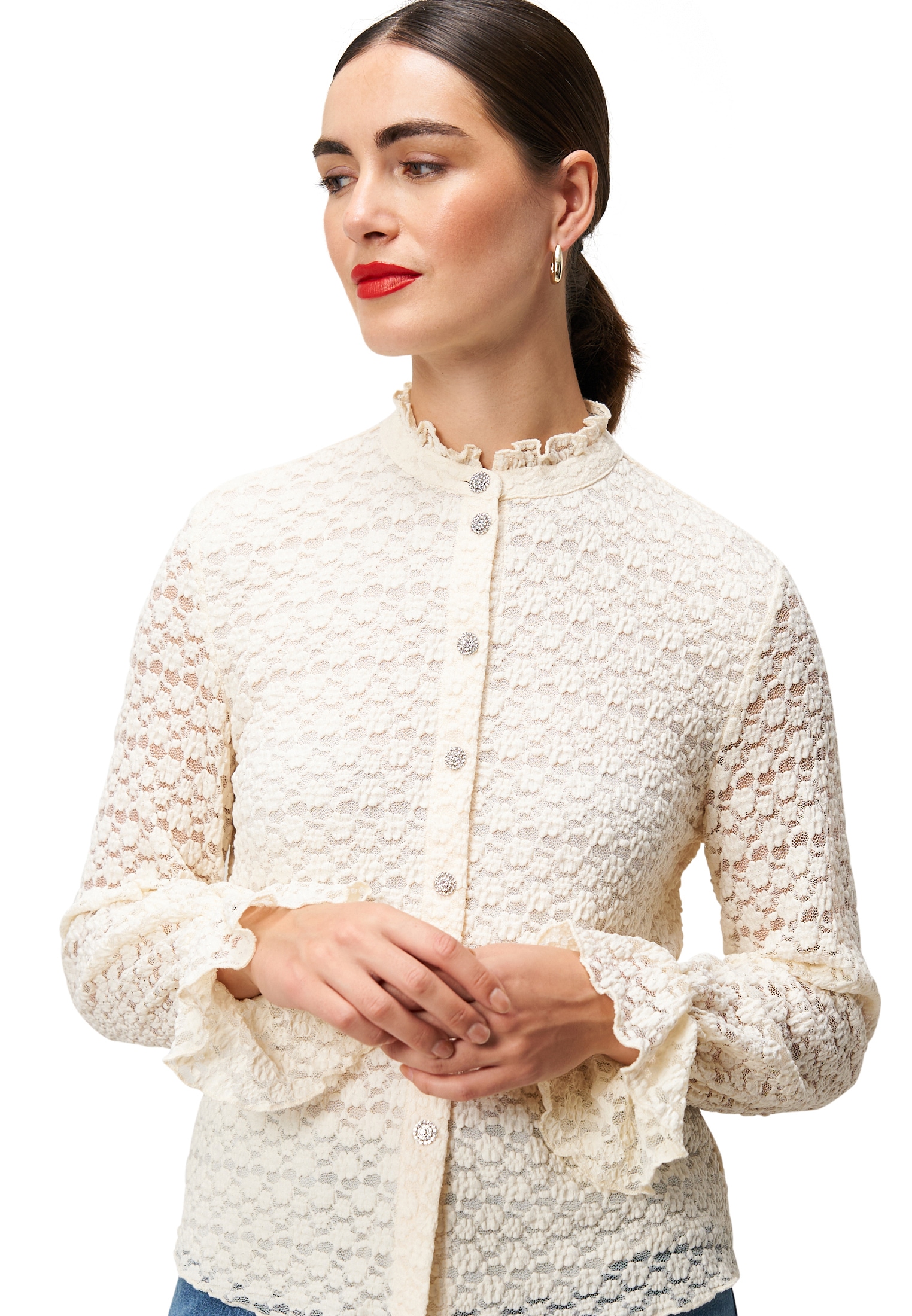 Zero Spitzenbluse »Spitzenbluse mit Knopfleiste«