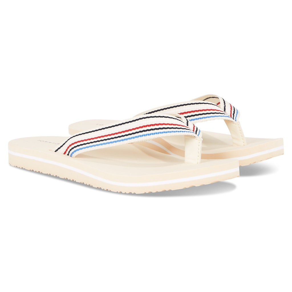 Tommy Hilfiger Zehentrenner »TH STRIPES BEACH SANDAL«, Sommerschuh, Schlappen, Poolsildes mit bunten Streifen