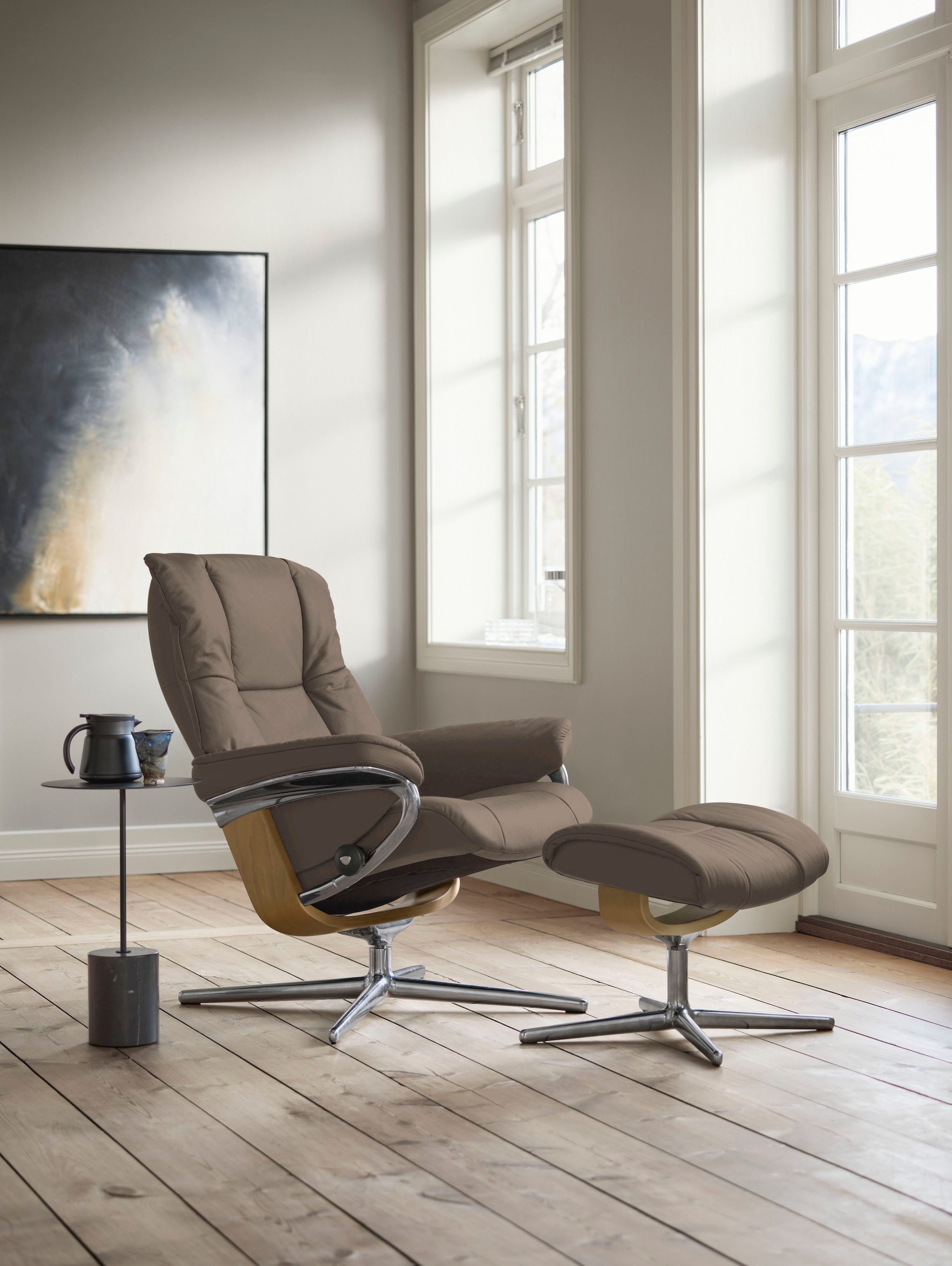 Stressless® Relaxsessel »Mayfair« Set, Relaxsessel mit Hocker,  mit Hocker, mit Cross Base, Größe S, M & L, Holzakzent Eiche