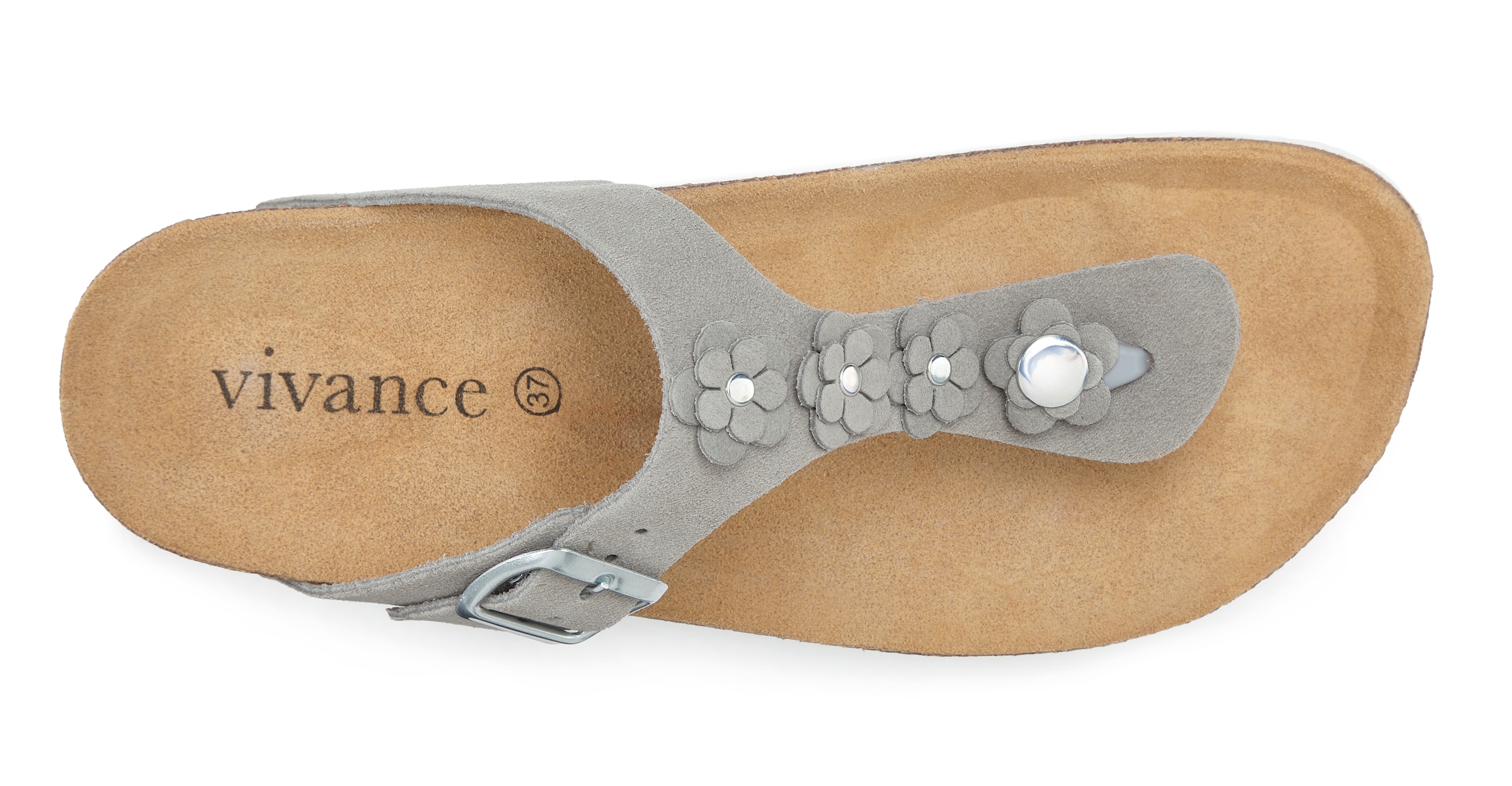 Vivance Pantolette »Mule, Sandale, offener Schuh, Sommerschuh,«  aus Leder mit Korkfußbett und Blüten-Applikation