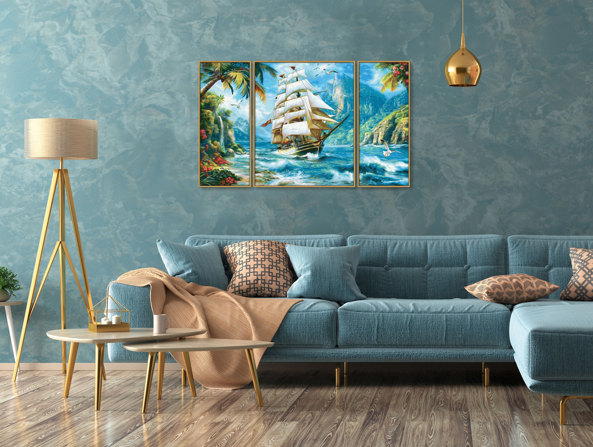 Schipper Malen nach Zahlen »Meisterklasse Triptychon - Segelschiff in der Südsee« Made in Germany