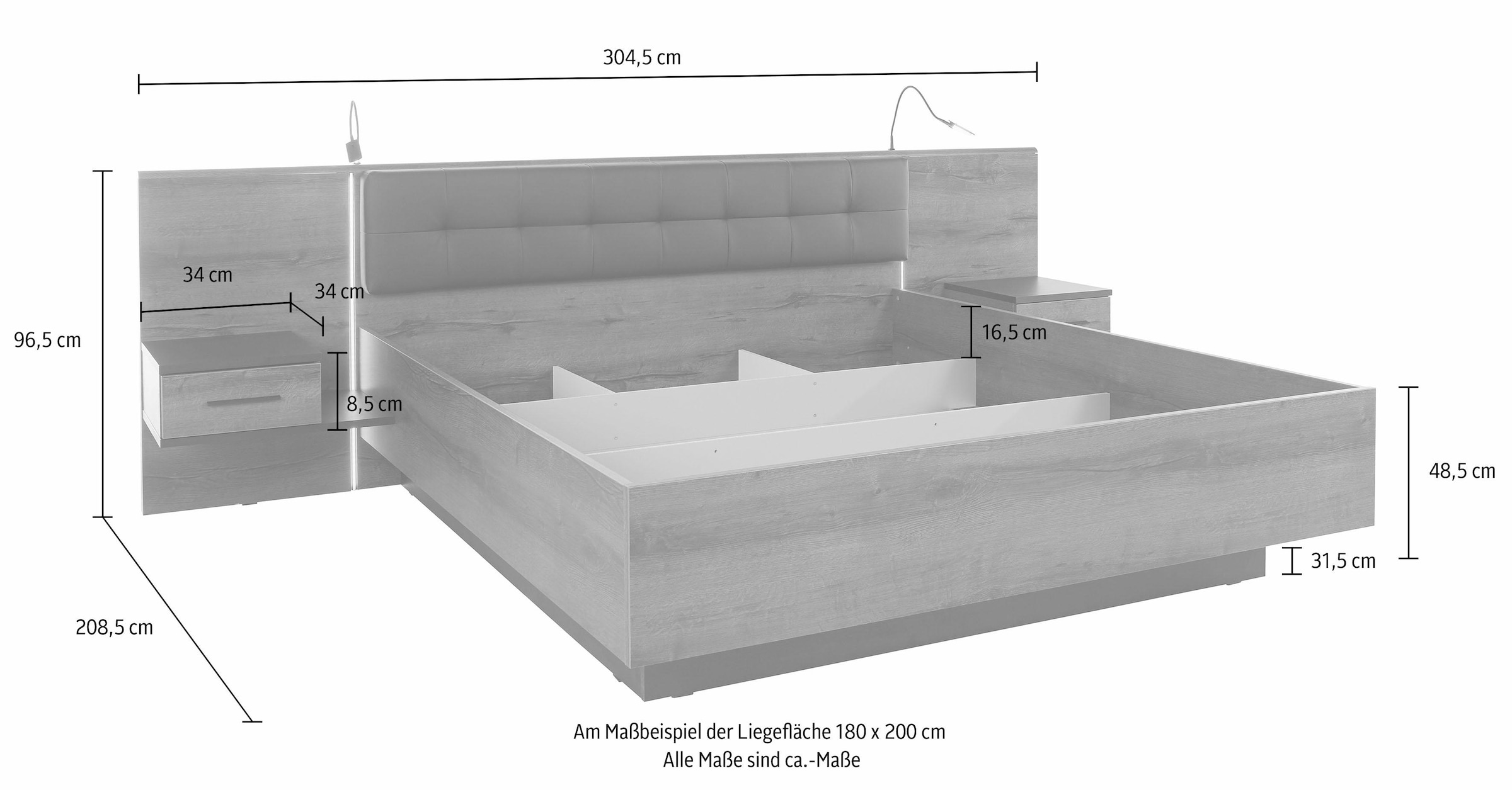 FORTE Bettanlage »Bellevue«, inkl. Lichtleiste im Kopfteil