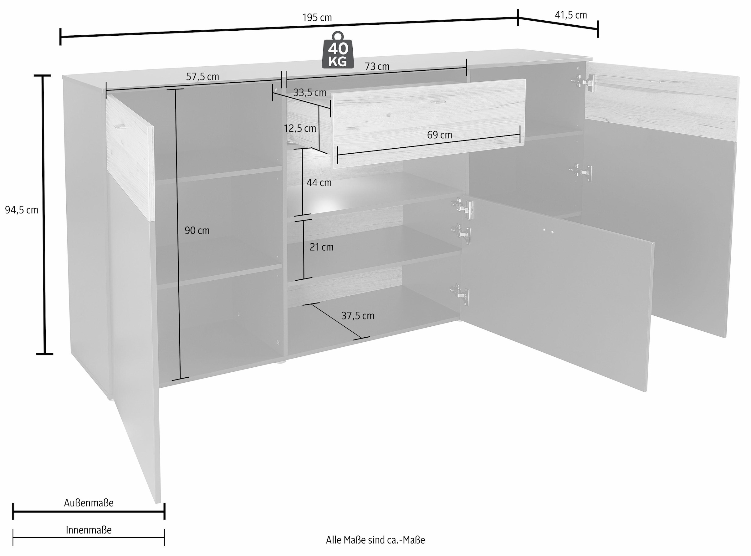 FORTE Sideboard, Breite 195 cm, inkl. Beleuchtung