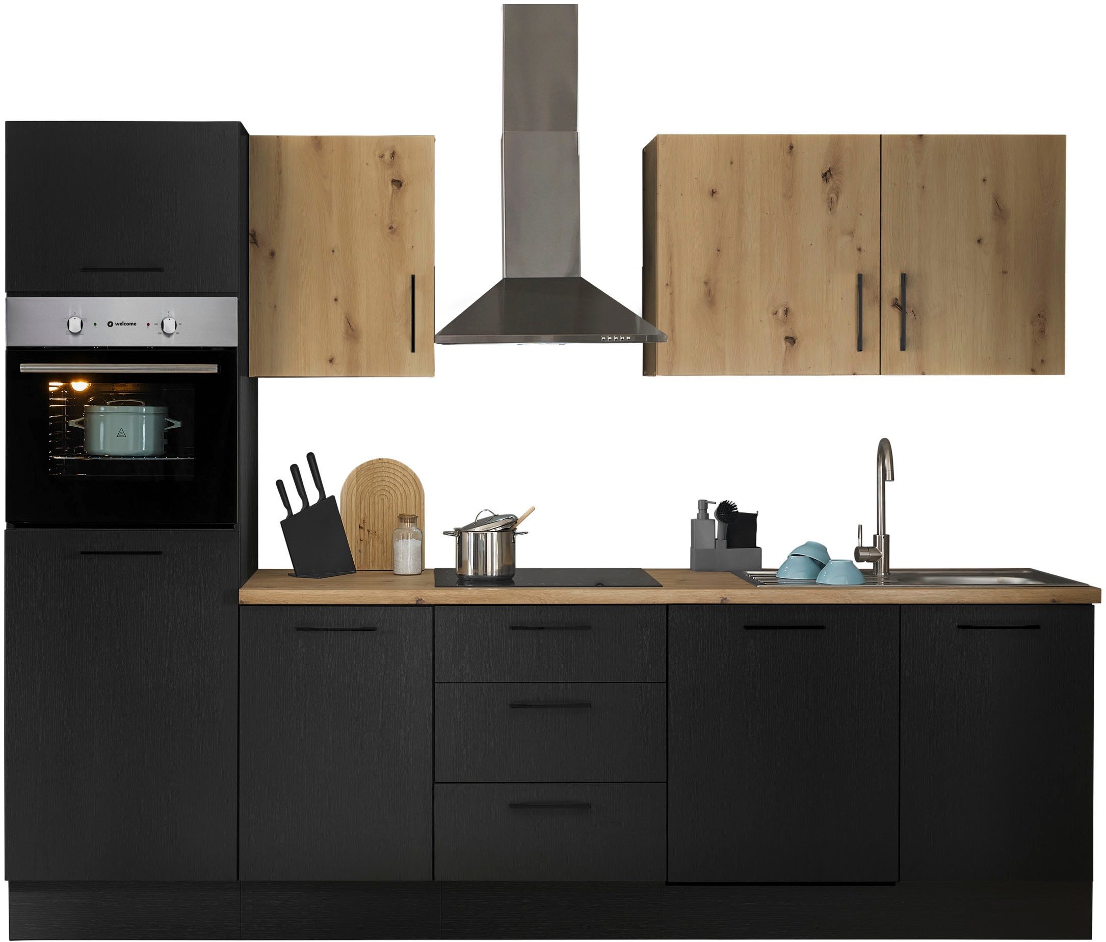 BASIC by Balculina Küchenzeile »Turin« Breite 280 cm, wahlweise mit E-Geräten