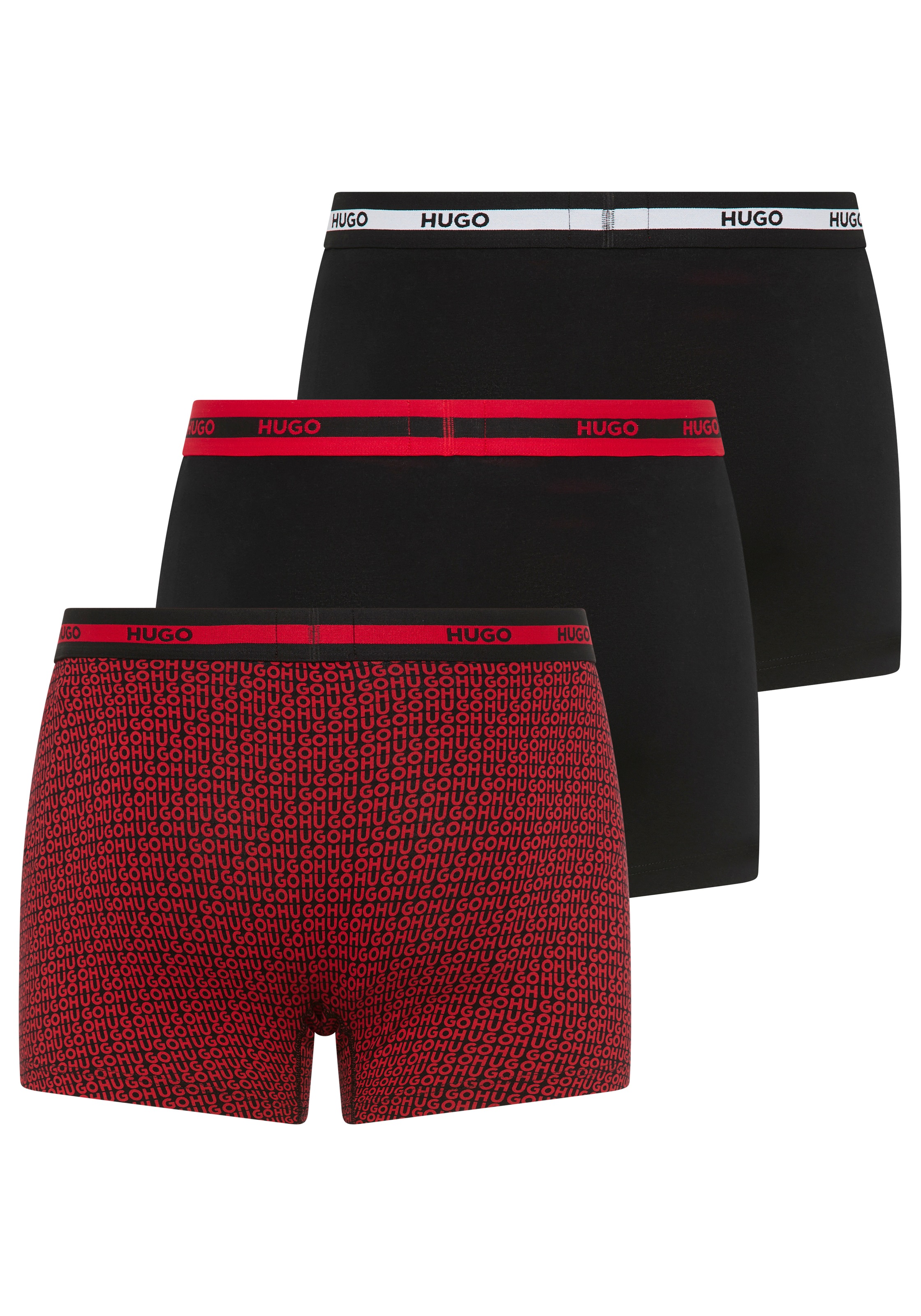 HUGO Underwear Boxershorts »BOXER BR PLANET DES«, (3 St.), elastischer Bund mit Logo, aus Stretch-Baumwolle, enganliegend