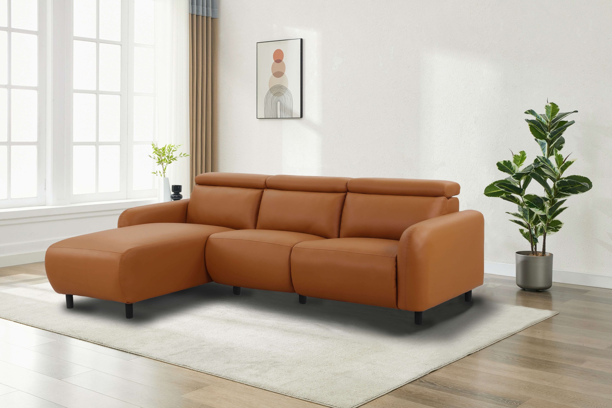 Home affaire Ecksofa »SKAANE Kunstleder, L-Form, 274 cm, manuelle u. elektrische Funktion,«, rundes Design, Kopfteilverstellung, Federkernpolsterung