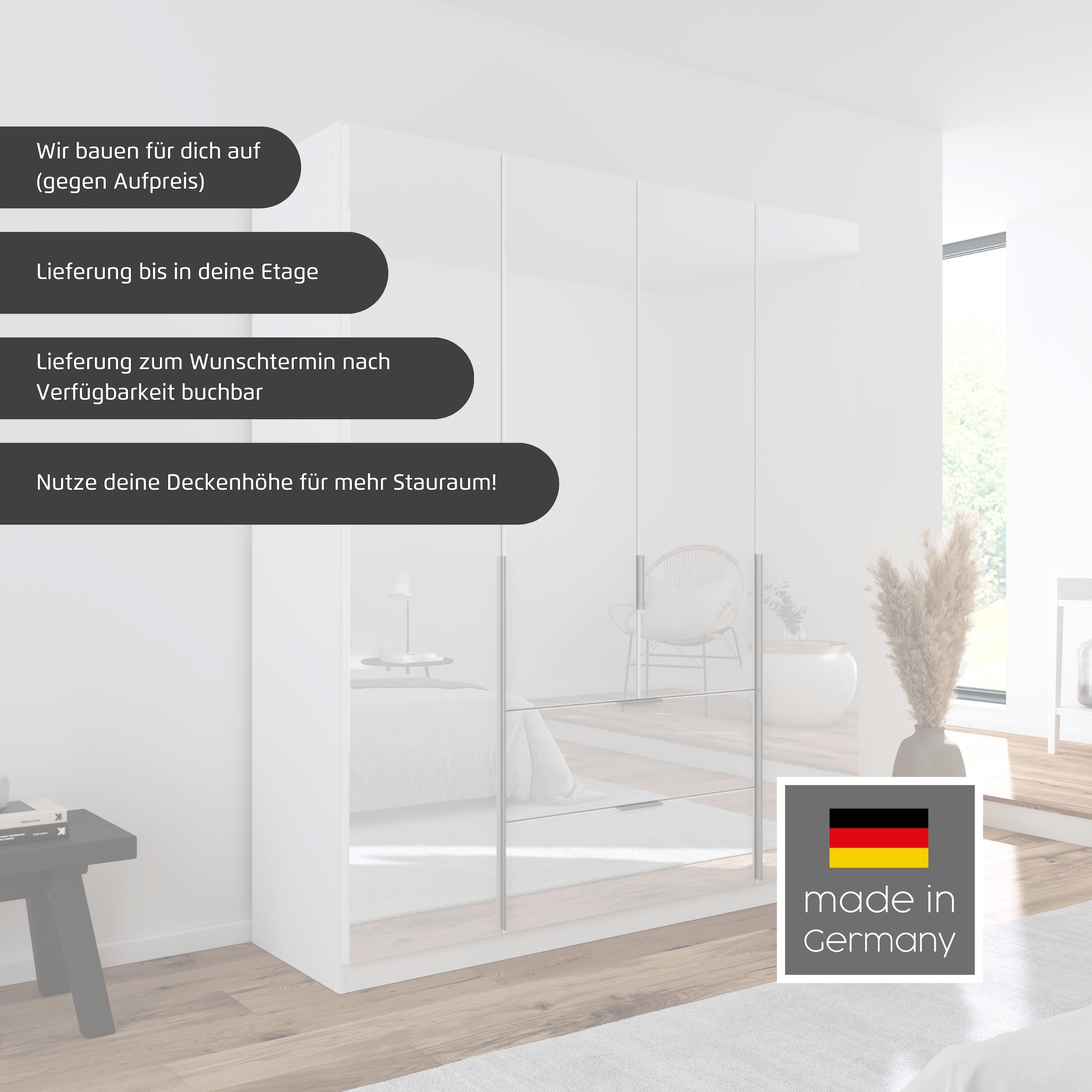 rauch Drehtürenschrank »Kleiderschrank Kleiderschränke Schrank Garderobe AGORDO mit Glasfront«, (in zwei Griff-Farben mit Glasfront), mit Außenschubkästen, in 6 Breiten und 2 Höhen MADE IN GERMANY