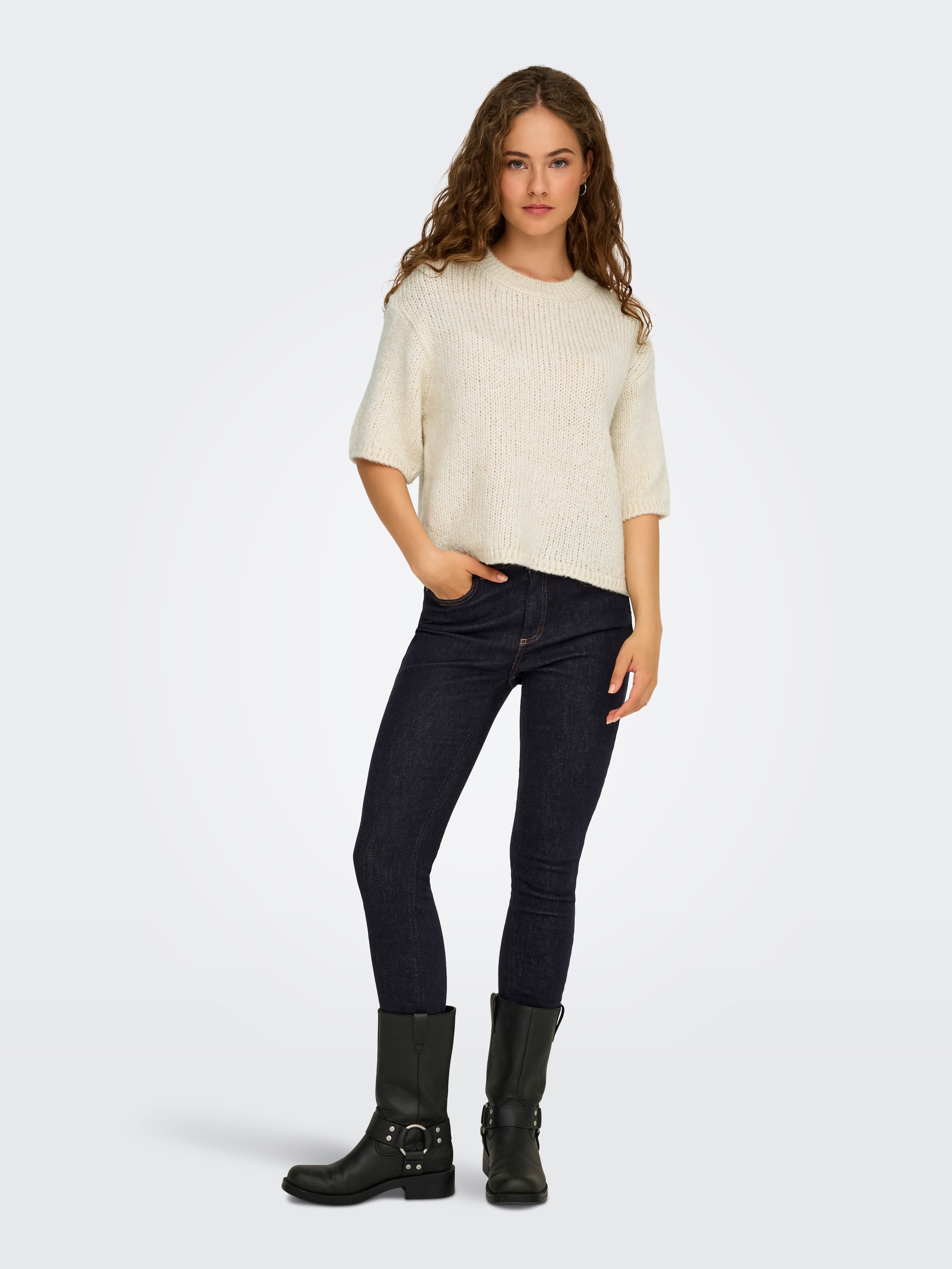 JDY Kurzarmpullover »JDYLINEA S/S PULLOVER O-NECK KNT NOOS« Kunstfaser, Rippstrick