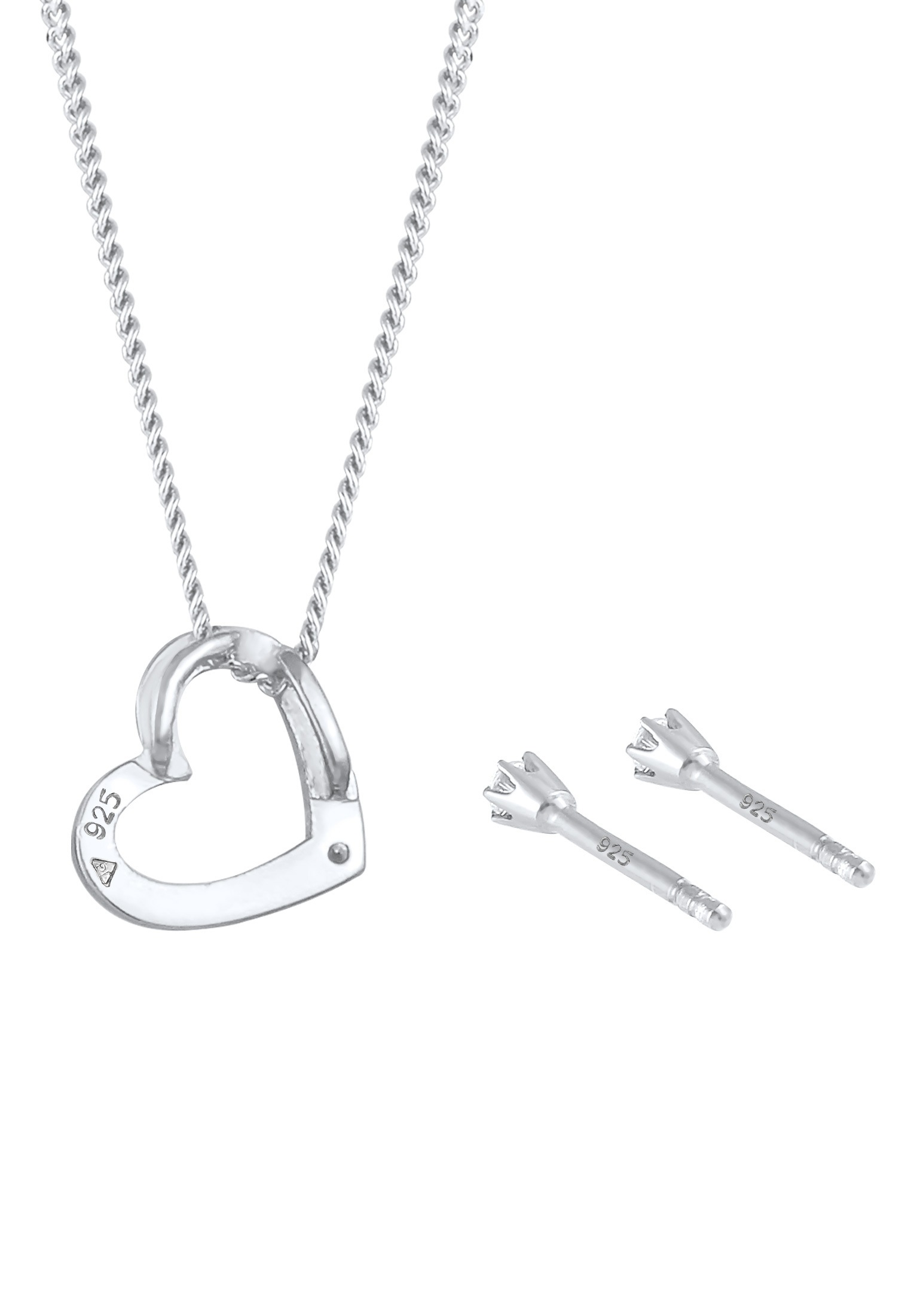 Elli DIAMONDS Ohrring und Ketten Set »Schmuckset Kette Herz Diamant (0.075 ct.) Brillant Ohrstecker 925 Sterling Silber«