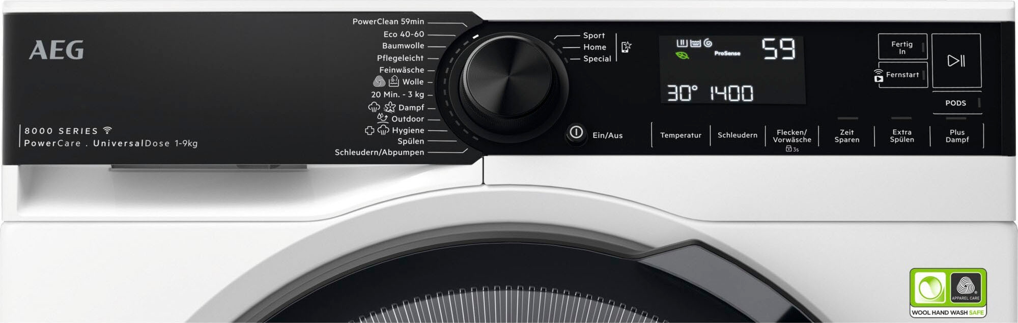 AEG Waschmaschine »LR8E75490«, bei Min. U/min, Wifi 9 8000 & nur OTTO PowerClean 1400 PowerCare, LR8E75490, kg, Fleckenentfernung online in 30 °C bei 59 