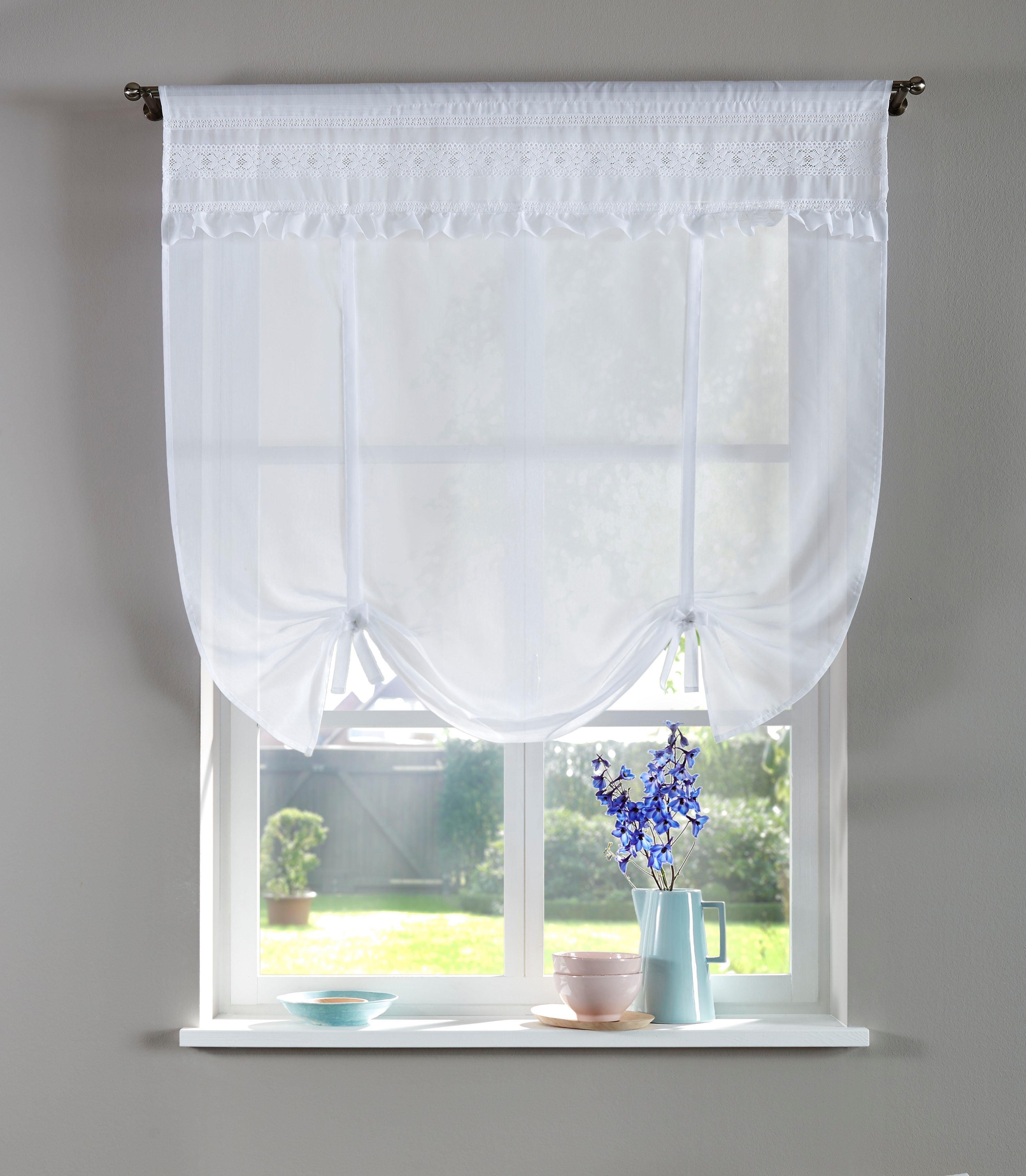 Home Affaire Bindegardine »LISA« Stangendurchzug 1 Stk. tlg. transparent, Bindegardine mit echter Spitze in weiß