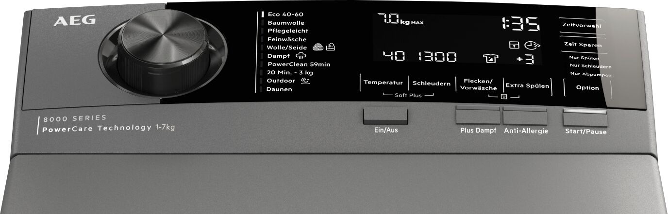 AEG Waschmaschine Toplader 8000 PowerCare® »LTR8S80370« 7 kg MattSchwarz‑Toplader mit PowerClean: gründliche Fleckenlösung bei 30°C