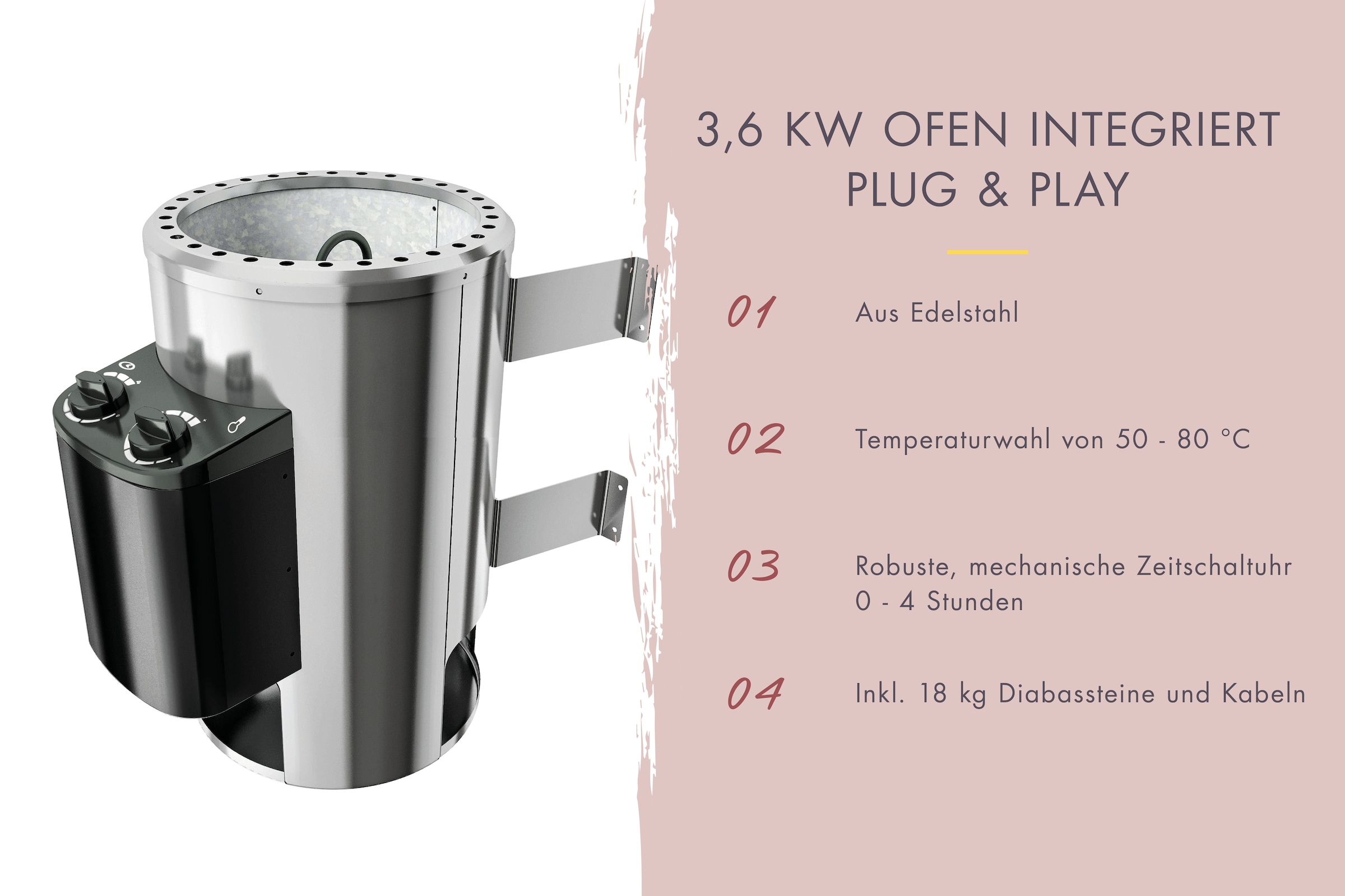 KONIFERA Fasssauna »Lathy XXL« Plug&Play Saunaofen mit Steuerung 3,6 kW inkl. 18 Kilo Steinen