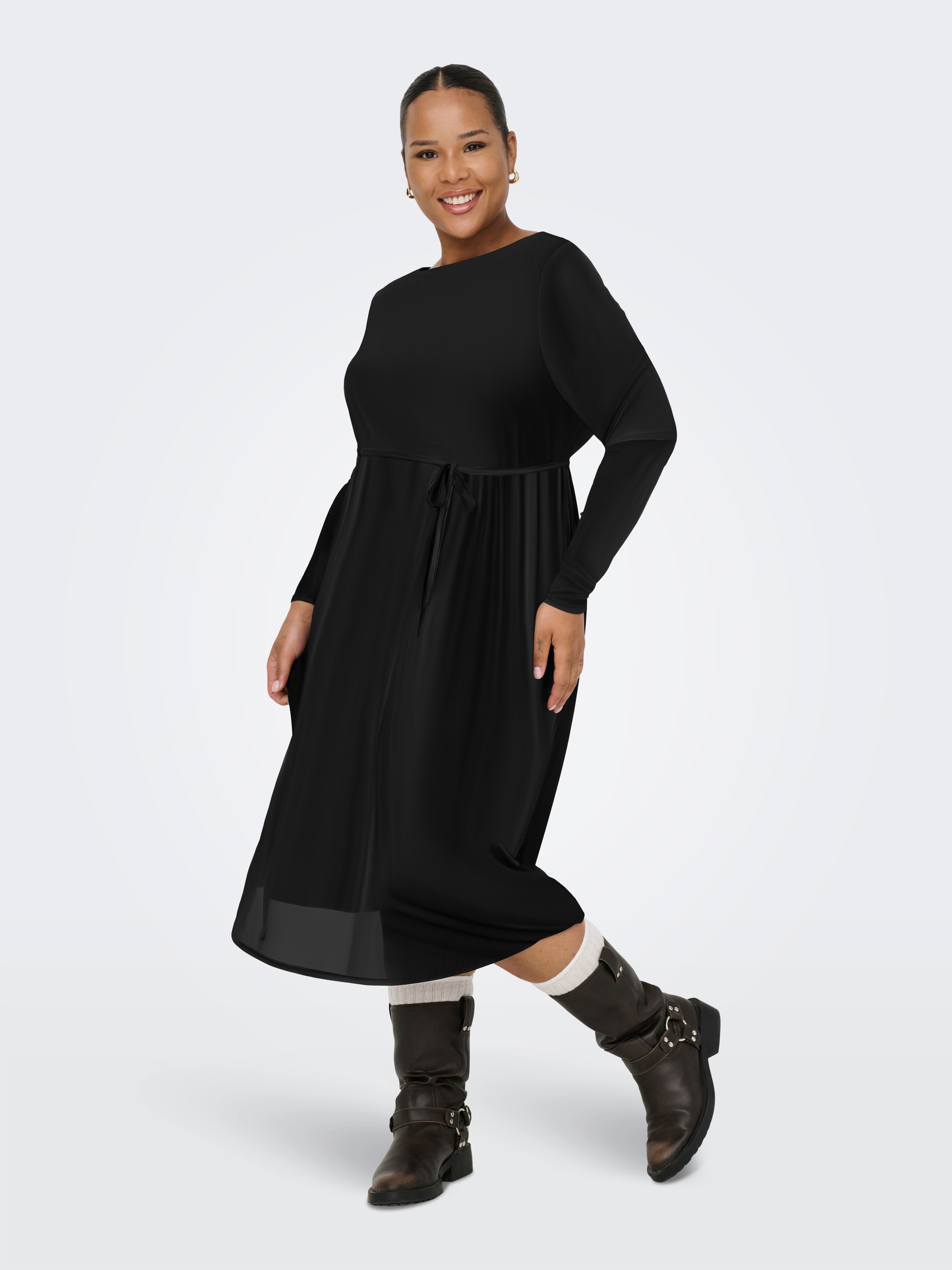 ONLY CARMAKOMA Chiffonkleid »CARFOREST LIFE LS BOATNECK BLK DRESS JRS«, Sommerkleid