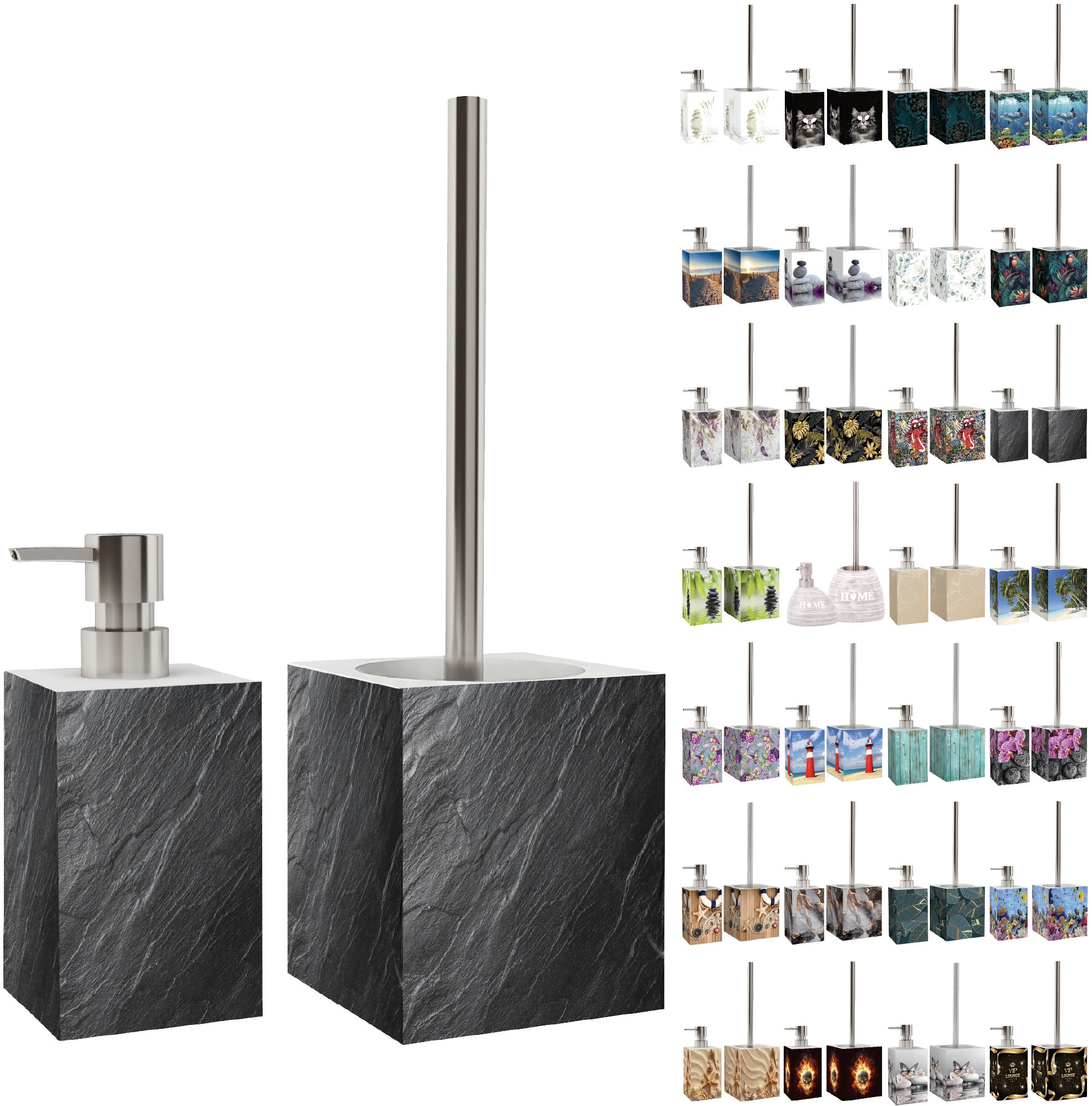 Sanilo Badaccessoire-Set »mit Motiv, viele schöne Seifenspender und WC Bürsten zur Auswahl« 2-tlg., Desinfektionsspender mit stabiler Pumpe, hochwertig & modern