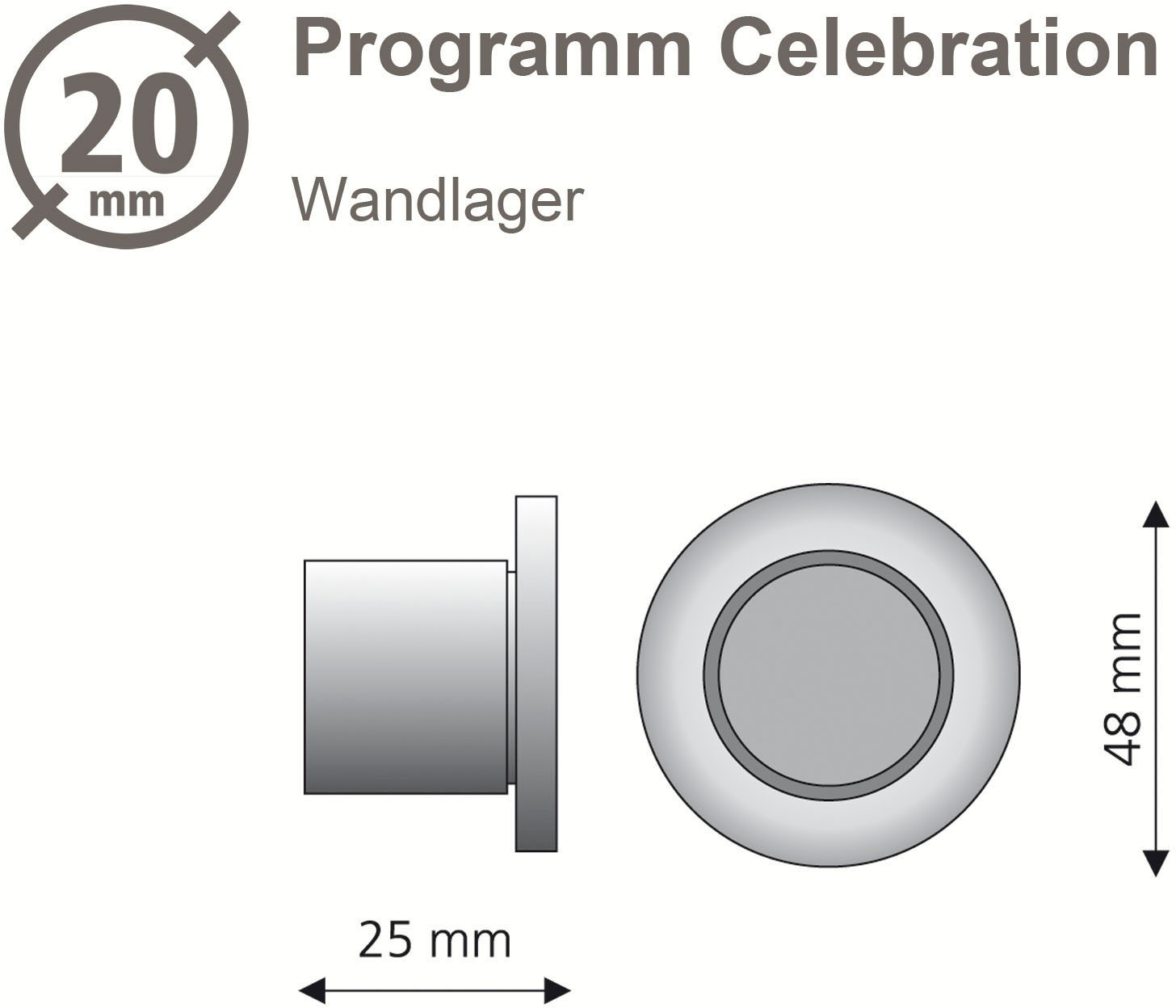 Liedeco Wandbefestigung »Wandlager, Wandhalter für 20 mm Gardinenstangen "Celebration"«, (1 St.), Träger, Wandträger
