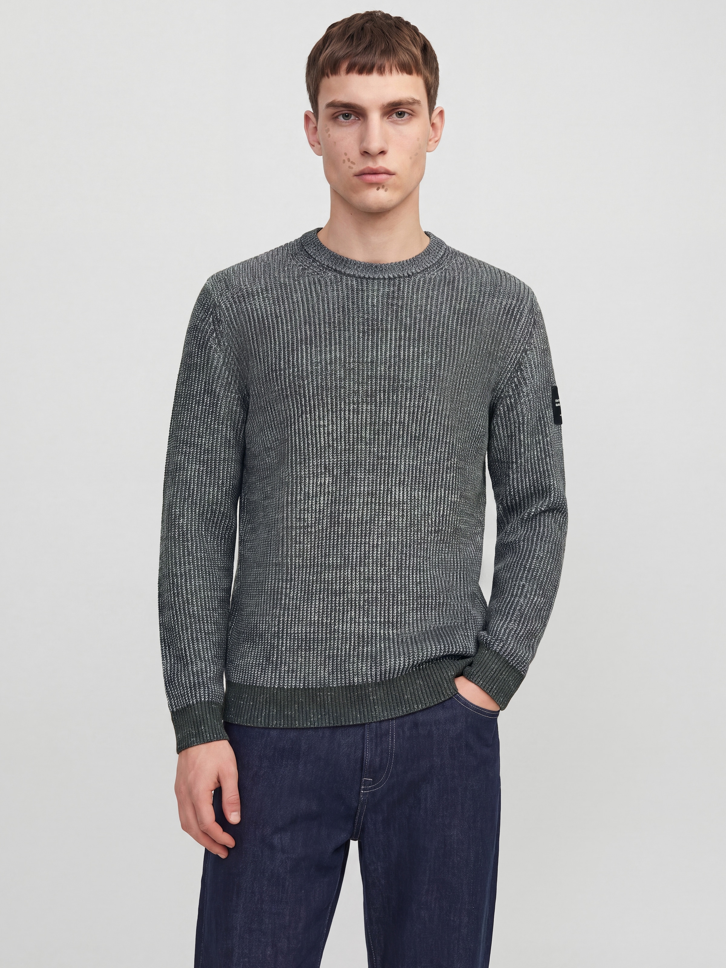 Jack & Jones Rundhalspullover »JJCLEVELAND KNIT CREW NECK« Materialmix, normal geschnitten