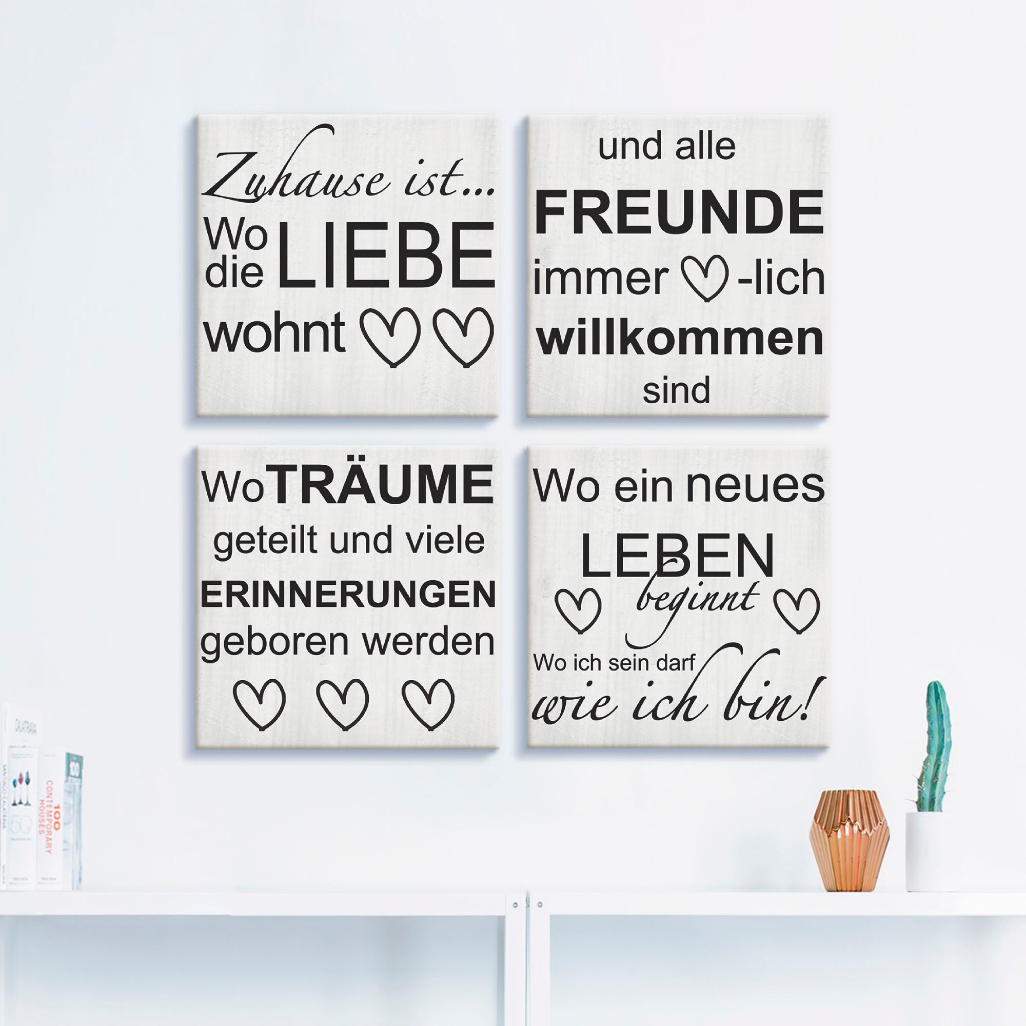 Artland Leinwandbild »Wo die Liebe wohnt 1-4«, Sprüche & Texte, (4 St.), 4er Set, verschiedene Größen