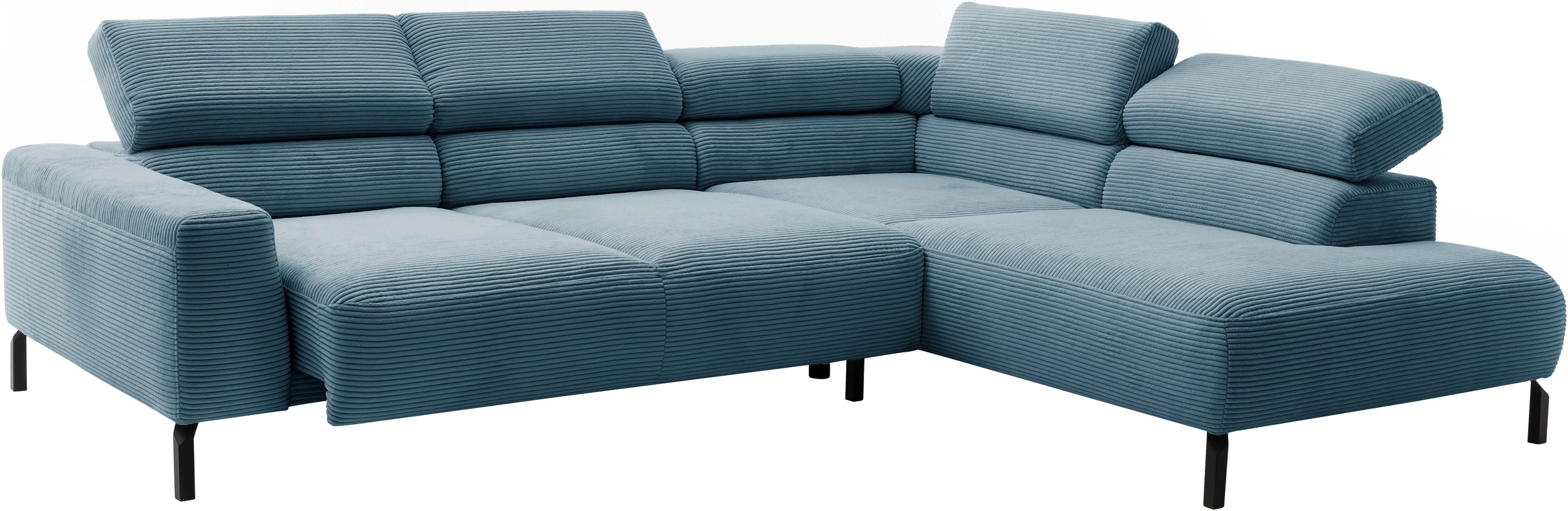Places of Style Ecksofa »Antonelli, L-Form, inkl. Kopfteilverstellung, Breite 276 cm«, mit elektrischer Sitztiefenverstellung, in Cord, petrol