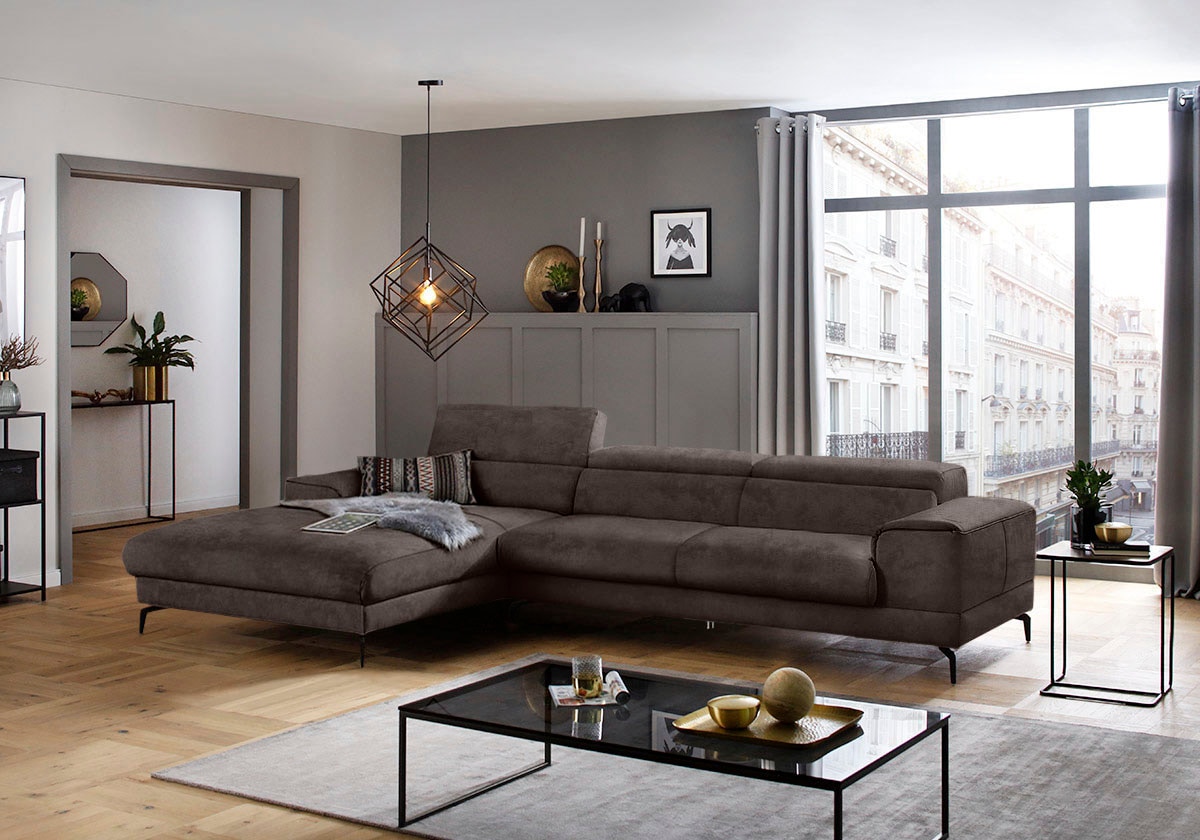 W.SCHILLIG Ecksofa »piedroo, Designsofa mit tollem Sitzkomfort, bequem, L-Form«, Kopfteilverstellung, wahlweise mit Sitztiefenverstellung, Breite 343cm