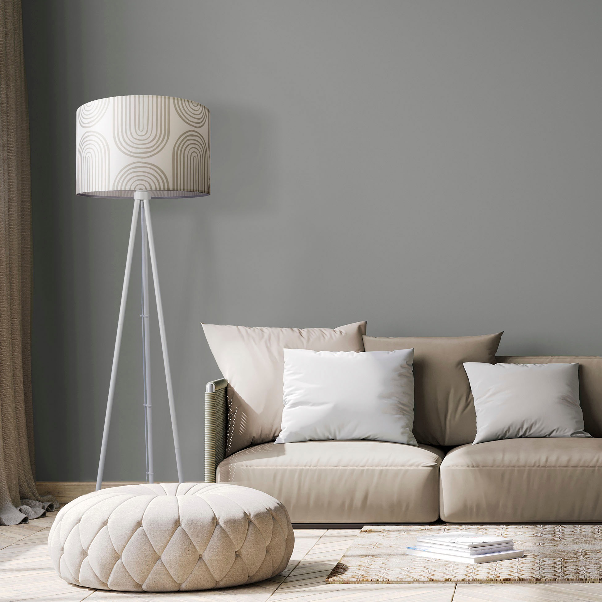 Paco Home Stehlampe »Trina Pillar«, Leuchtmittel E27 | ohne Leuchtmittel, Stativ Wohnzimmer Dreibein Stehlampe Mit Stoffschirm Retro Modern