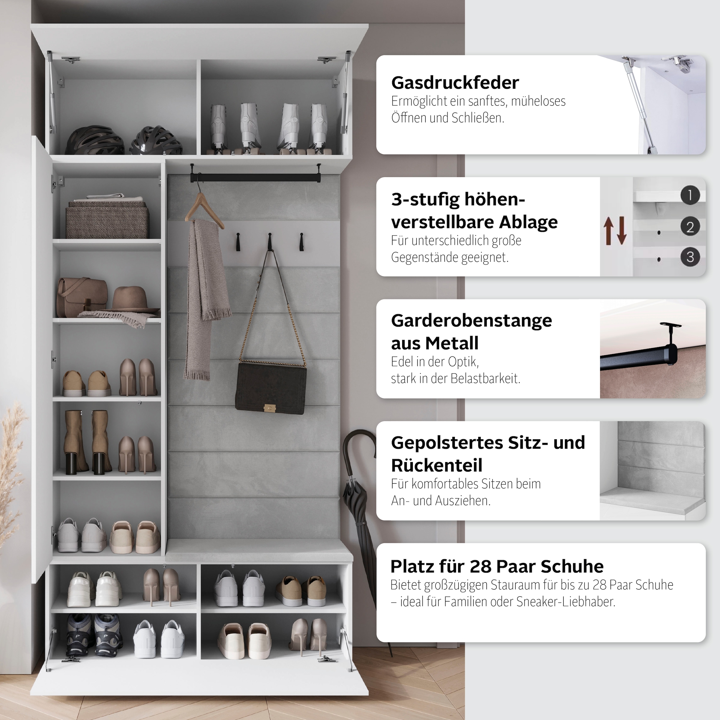 INOSIGN Garderoben-Set »TEJO«, (Komplett-Set, 1 St.), Mit Spiegel, gepolsterte Sitzbank, Türanschlag links/rechts wechselbar