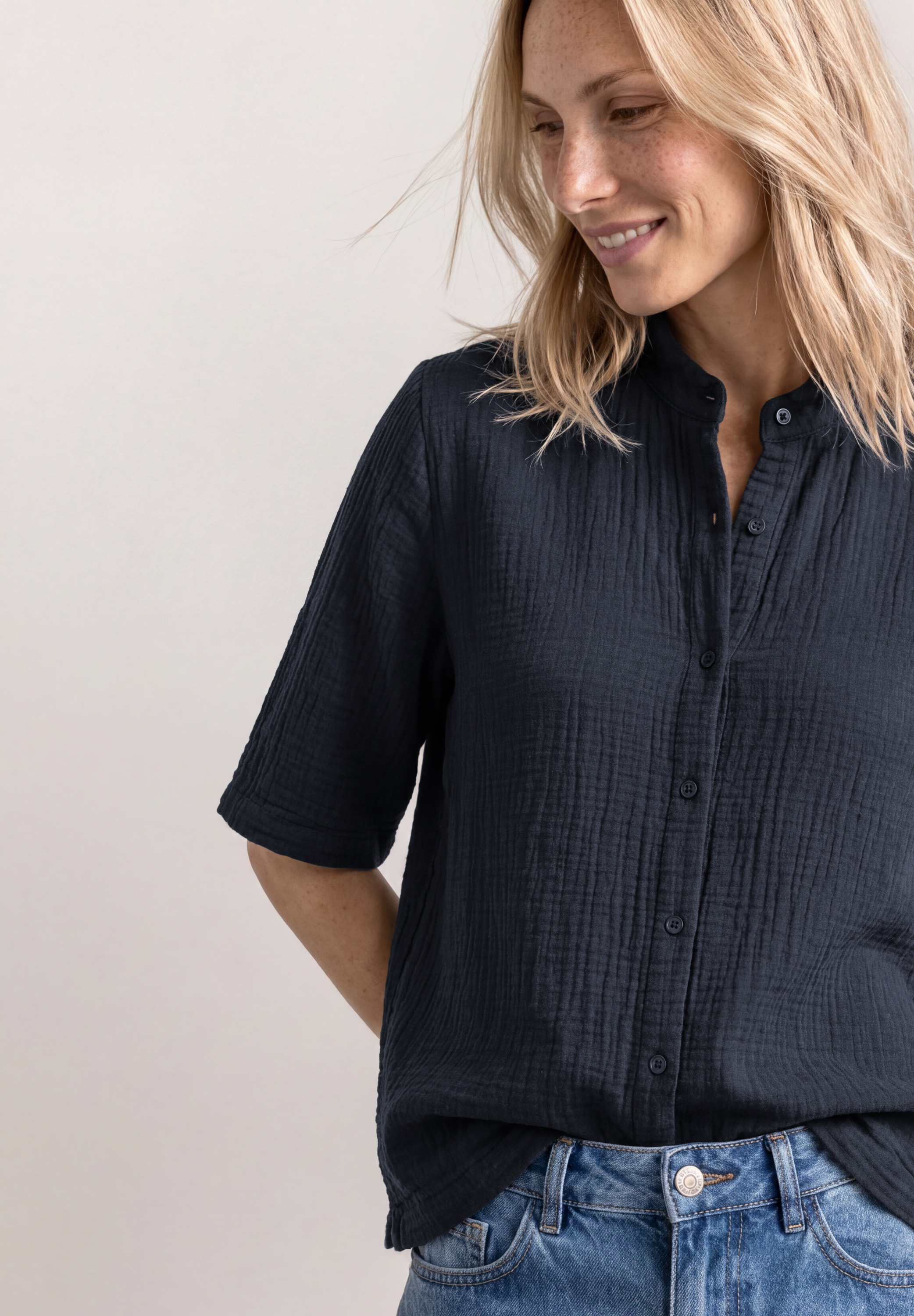 STREET ONE Hemdbluse Sommerbluse, hochwertiger Musselin aus Baumwolle