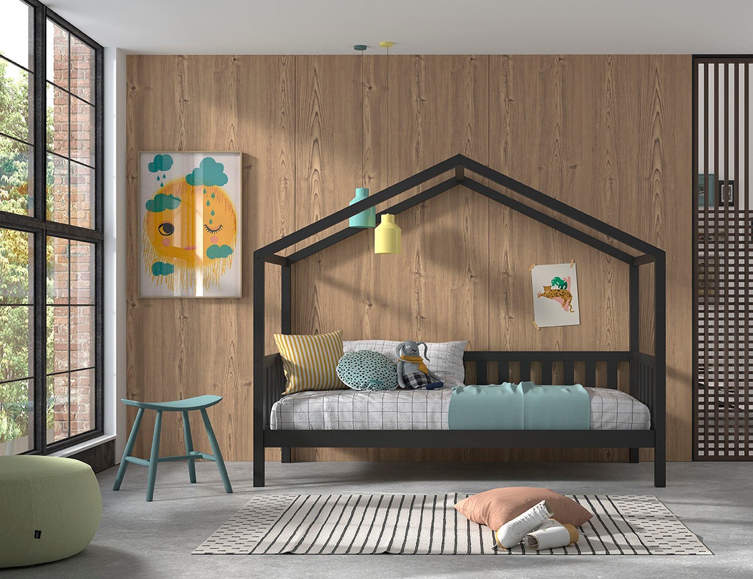 Vipack Hausbett »Dallas, mit Dachaufbau, Kiefer massiv, stabil gebaut« B/H/T ca. 210x170x97cm, mit Sprossenumrandung,  wahlweise mit oder ohne Bettschublade